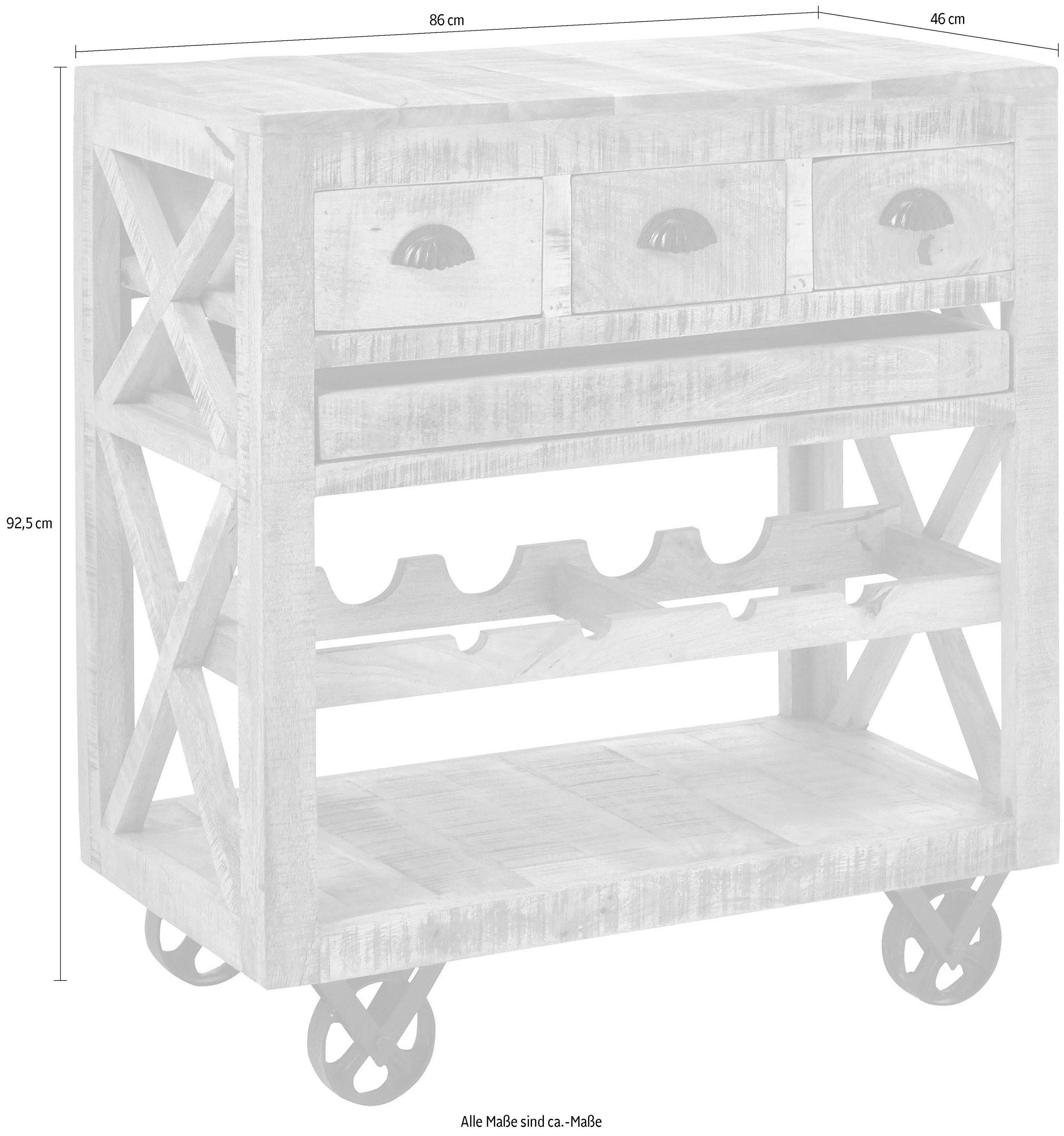 Stolkom Sp.z.o.o. Bartisch Ferdi, Massivholz, Barwagen rollbar inkl. Tablett