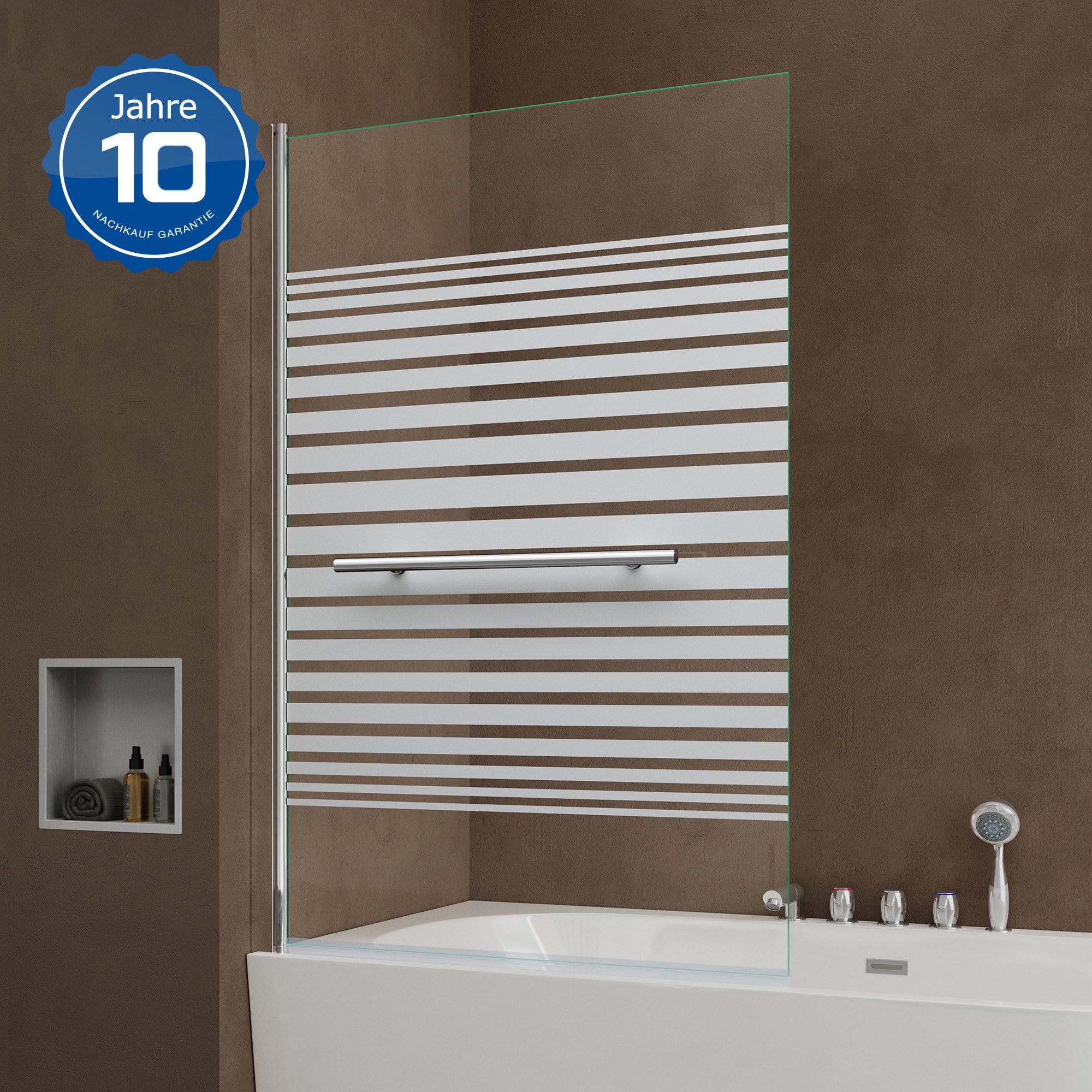 doporro Badewannenaufsatz Duschwand für Badewanne inkl. Handtuchhalter mit Nano 6mm ESG Cor1121, Einscheibensicherheitsglas, Breite 90cm Höhe 140cm, schwenkbar 180°