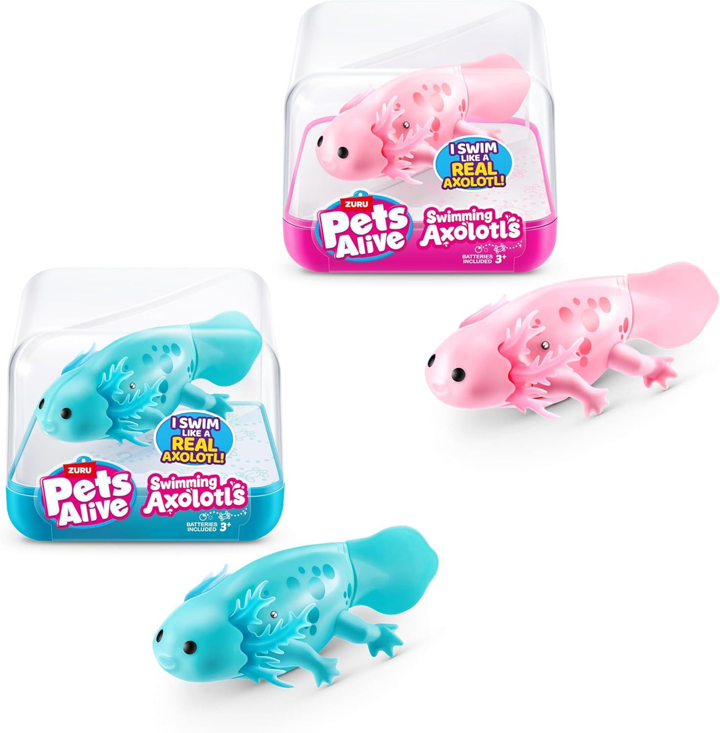 ZURU Robotertier Pets Alive Schwimmende Axolotls in Pink & Türkis - 2er Set