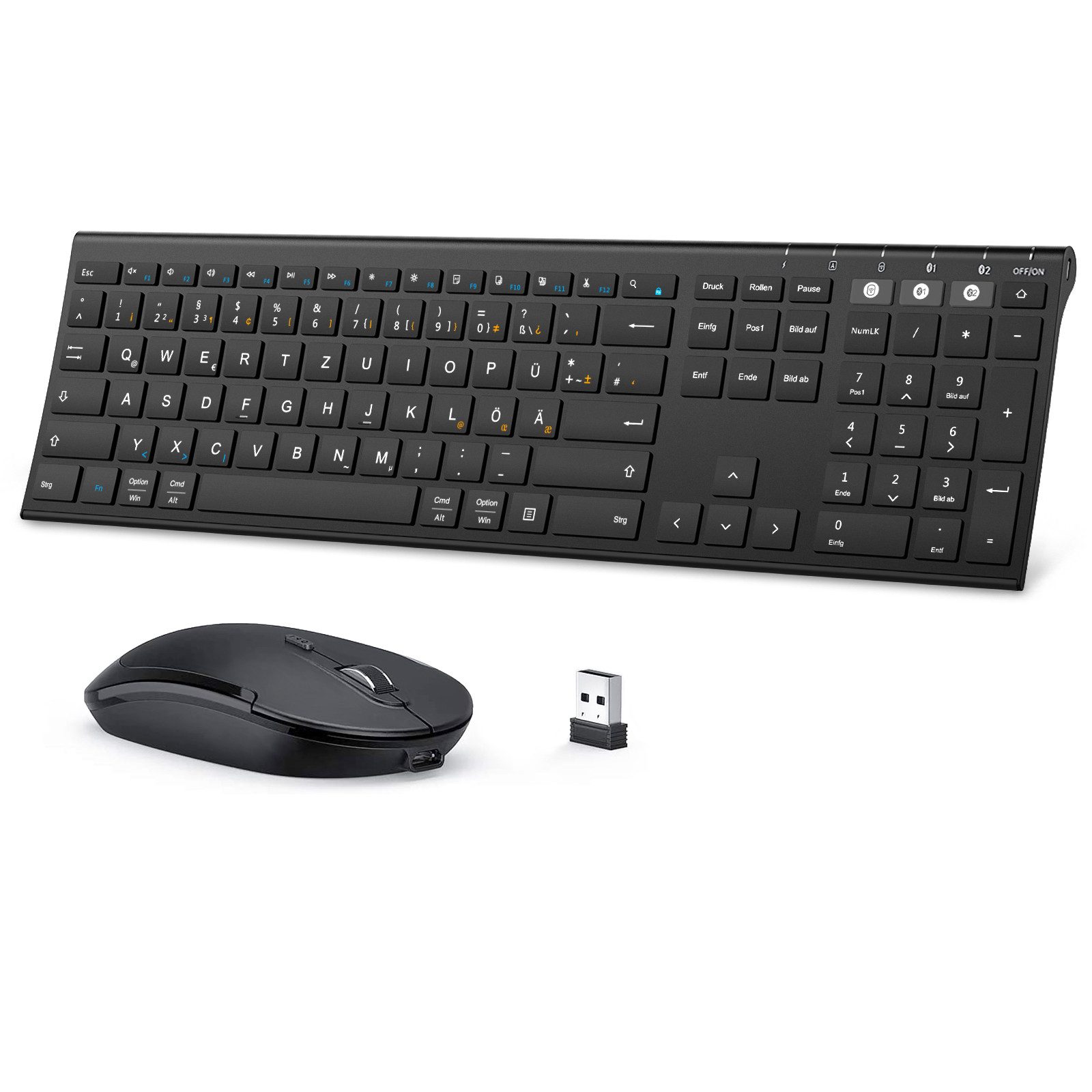 15BS-3 Dual Bluetooth & 2.4G USB Tastatur Maus Set Kabellos DE Layout Tastatur- und Maus-Set