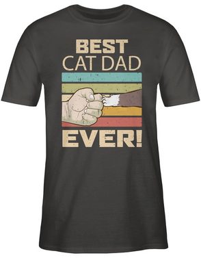 Shirtracer T-Shirt Best Cat Dad Ever - Vintage beige Katzenbesitzer Geschenk