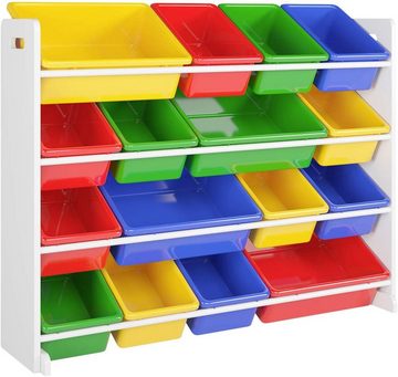 Homfa Bücherregal, Kinderregal mit 16 boxen, Spielzeugregal Kinderzimmer