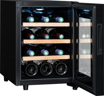CLIMADIFF Weinkühlschrank CC12, Glastür, 12 Flaschen Wein 18L Flaschenkühlschrank Kühlschrank, für 12 Standardflaschen á 0,75l,Design Weinkühler, Getränkekühlschrank 35x46x48cm Weinschrank Wein