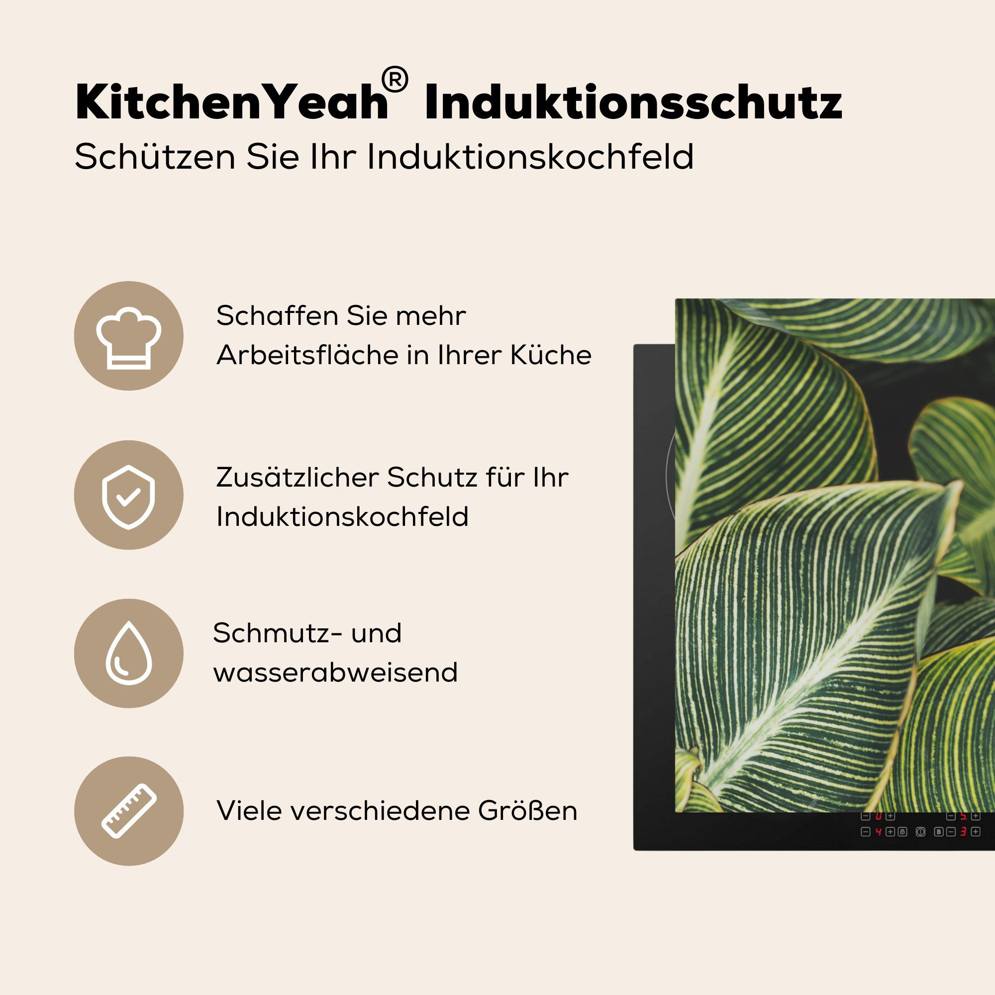 MuchoWow Herdblende-/Abdeckplatte Blätter - Pflanzen Natur, - tlg), (1 Vinyl, küche Arbeitsplatte für cm, Ceranfeldabdeckung, 78x78