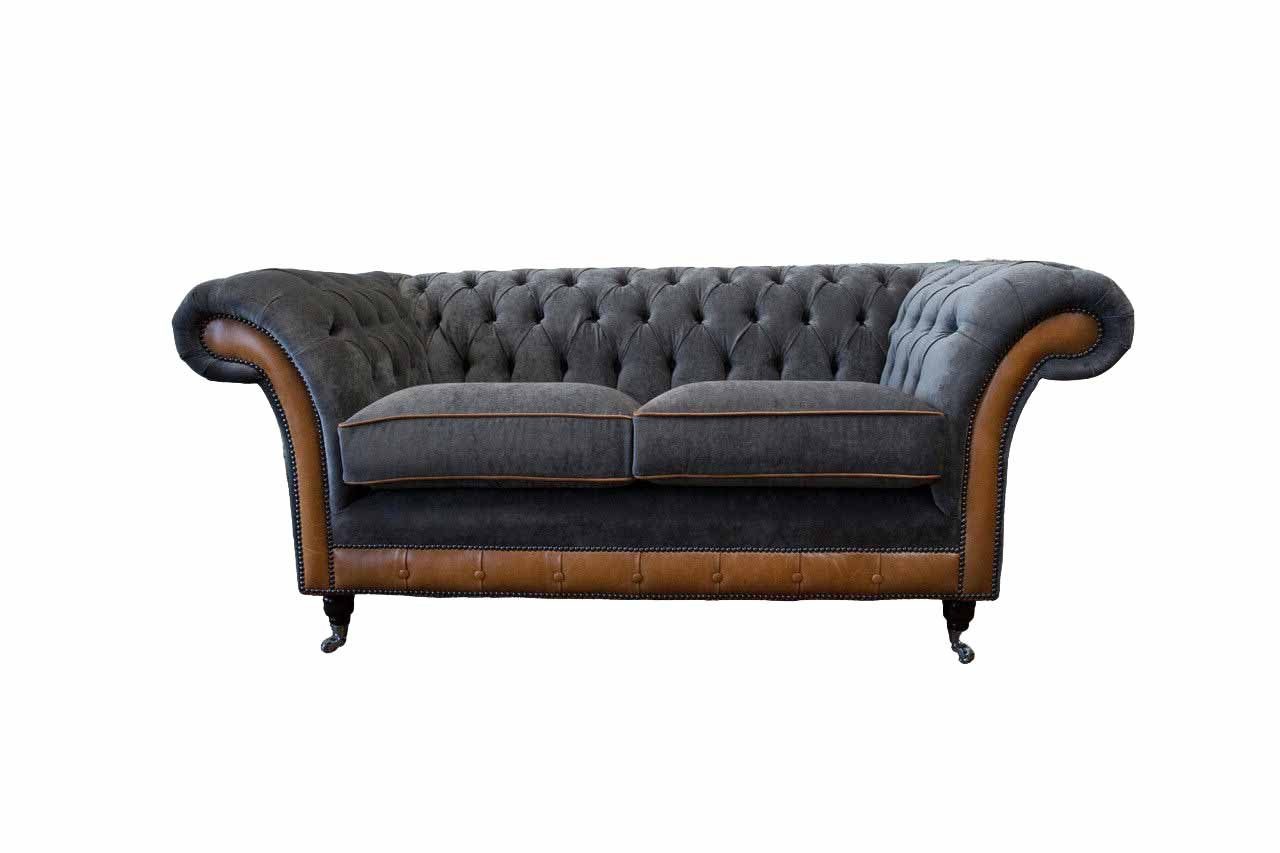 Chesterfield-Sofa Graues Chesterfield Sofa mit Edelstahlfüßen und Polsterung