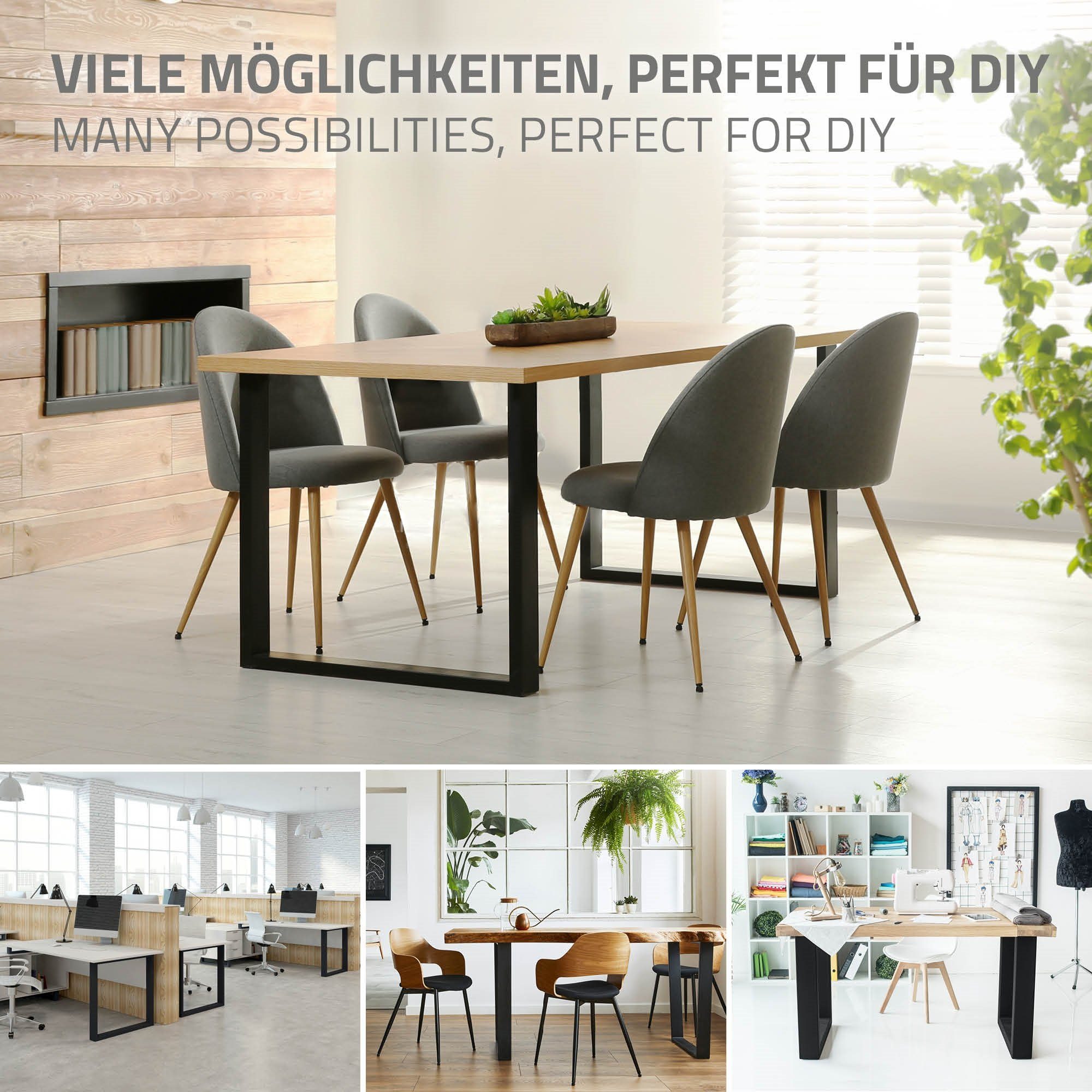 90x72cm Industriedesign Germany Möbelfüße, Tischgestell Tischkufen Tischuntergestell ECD Schwarz Tischbein Vierkantprofilen Stahl