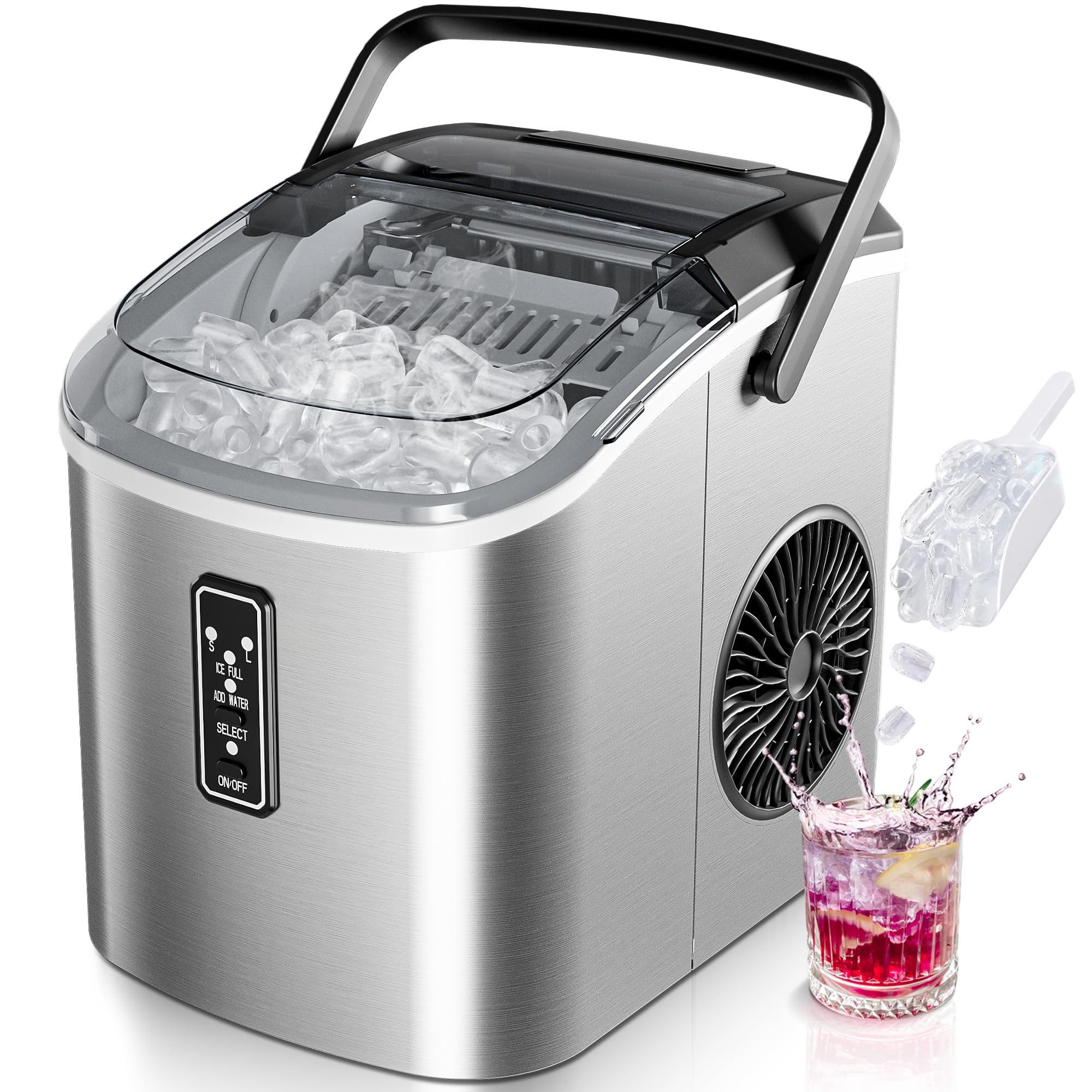 EUHOMY Eiswürfelmaschine Eiswuerfelmaschine 12 kg/24h, Bullet-Eiswuerfel, Selbstreinigend, selbstreinigend, tragbarer,für Zuhause, Küche und Büro