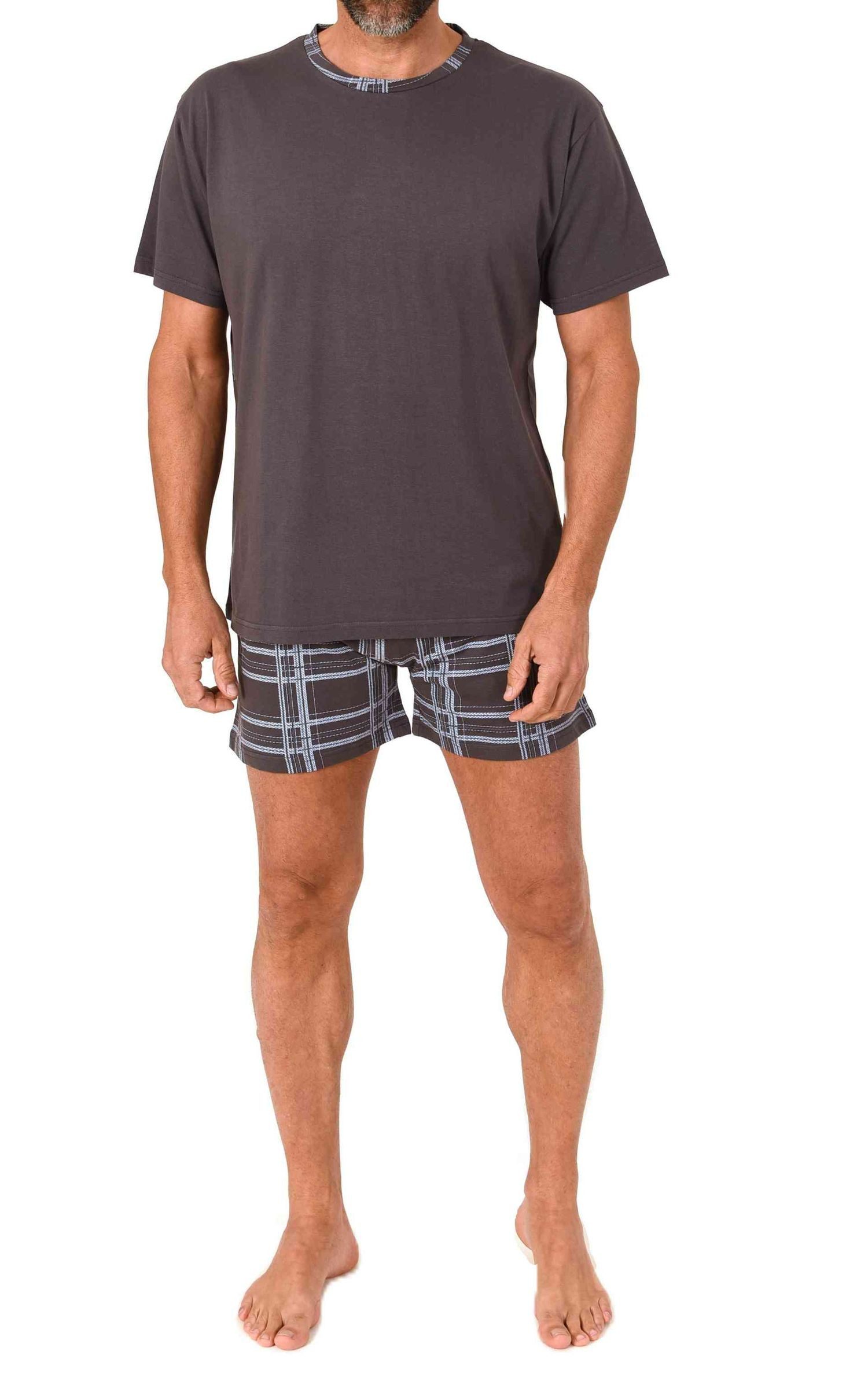 Pyjama Normann Herren kurzarm Schlafanzug Shorty mit Karohose aus Jersey