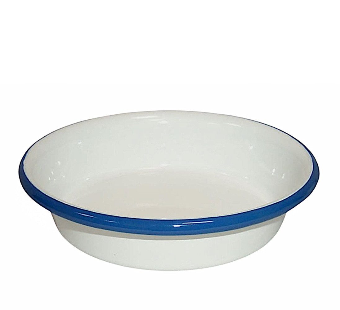 Linoows Schüssel Emaille Schale, Suppenschüssel, Anbietschale, Emaille, (Packung), Suppen Teller, Weiß- blauer Rand 18 cm