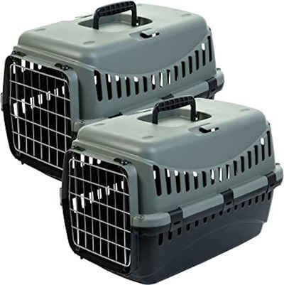 Centi Tiertransportbox Katzentransportbox 30x44 x30 cm, grau, aus Kunststoff mit Metallgitter, mit abnehmbaren Deckel