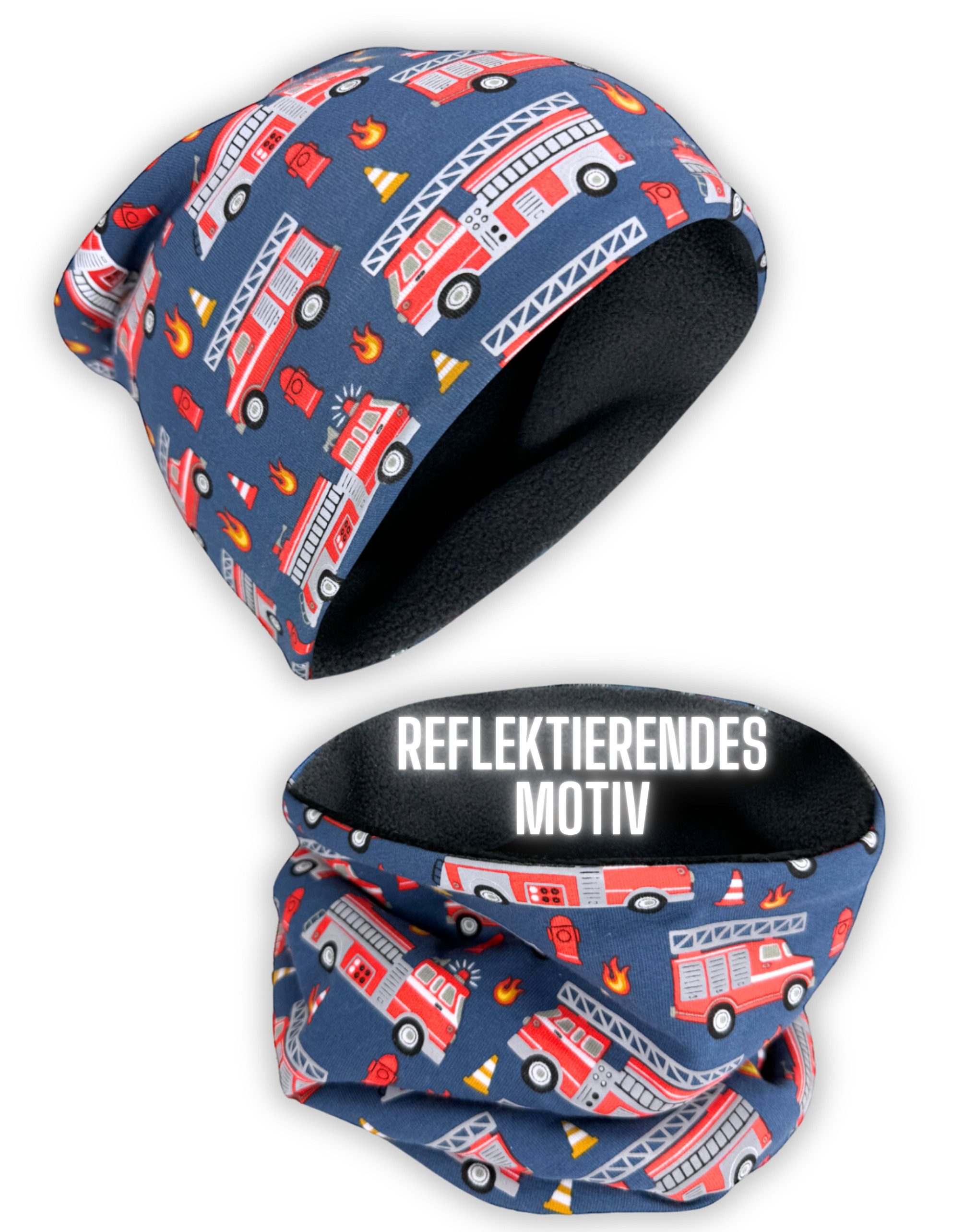 HECKBO Beanie 360° Reflektor Kinder Beanie Mütze & Loop Schal Set