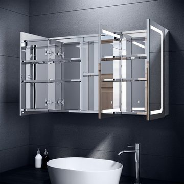 SONNI Badezimmerspiegelschrank Badezimmerspiegelschrank mit beleuchtung, 105 cm x 65 cm, LED, mit Touch und Steckdose, Edelstahl, 3 türig, mit 2/3 Fächern