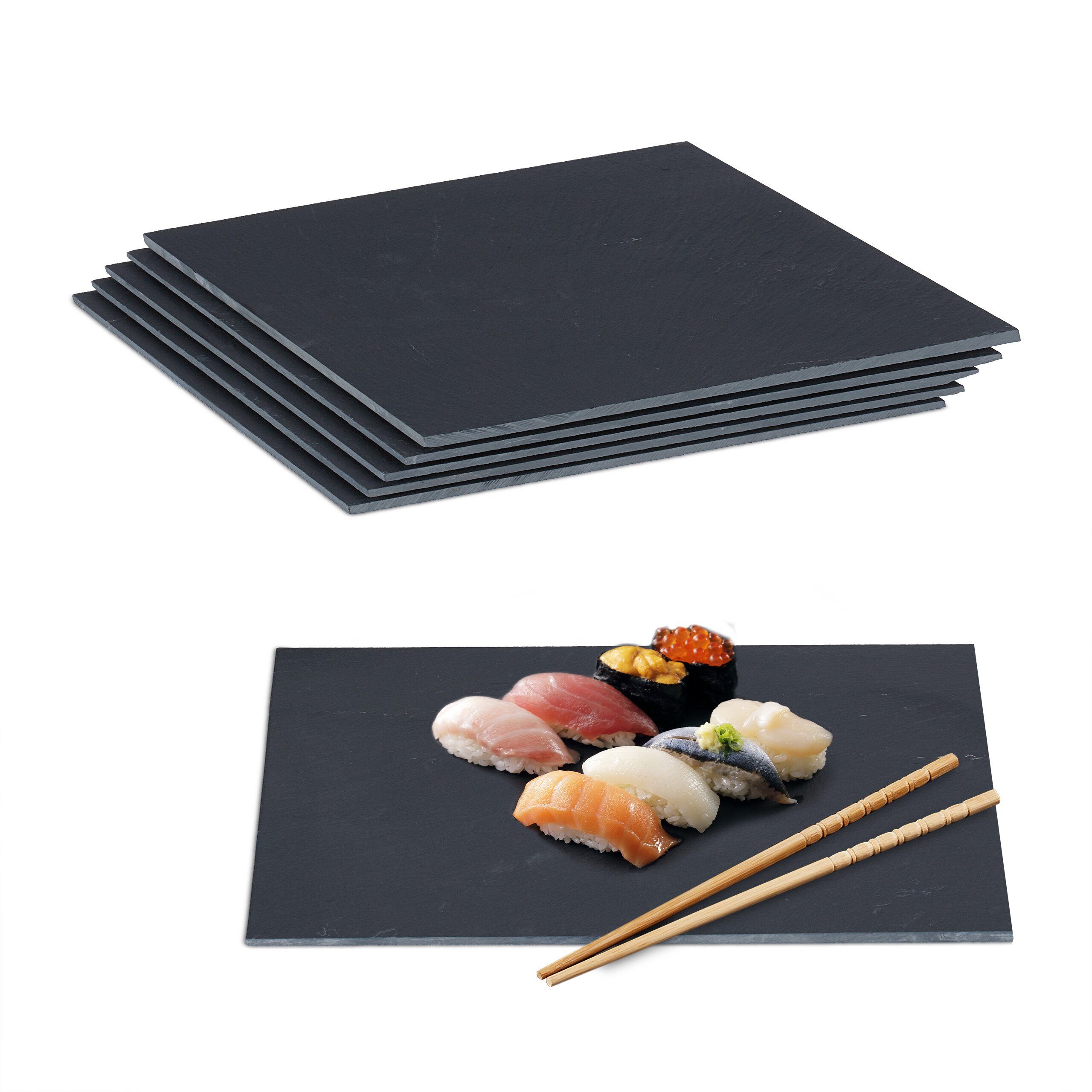 relaxdays Servierplatte 6er Set Schieferplatte 40 x 30 cm, Schiefer, (6-tlg)