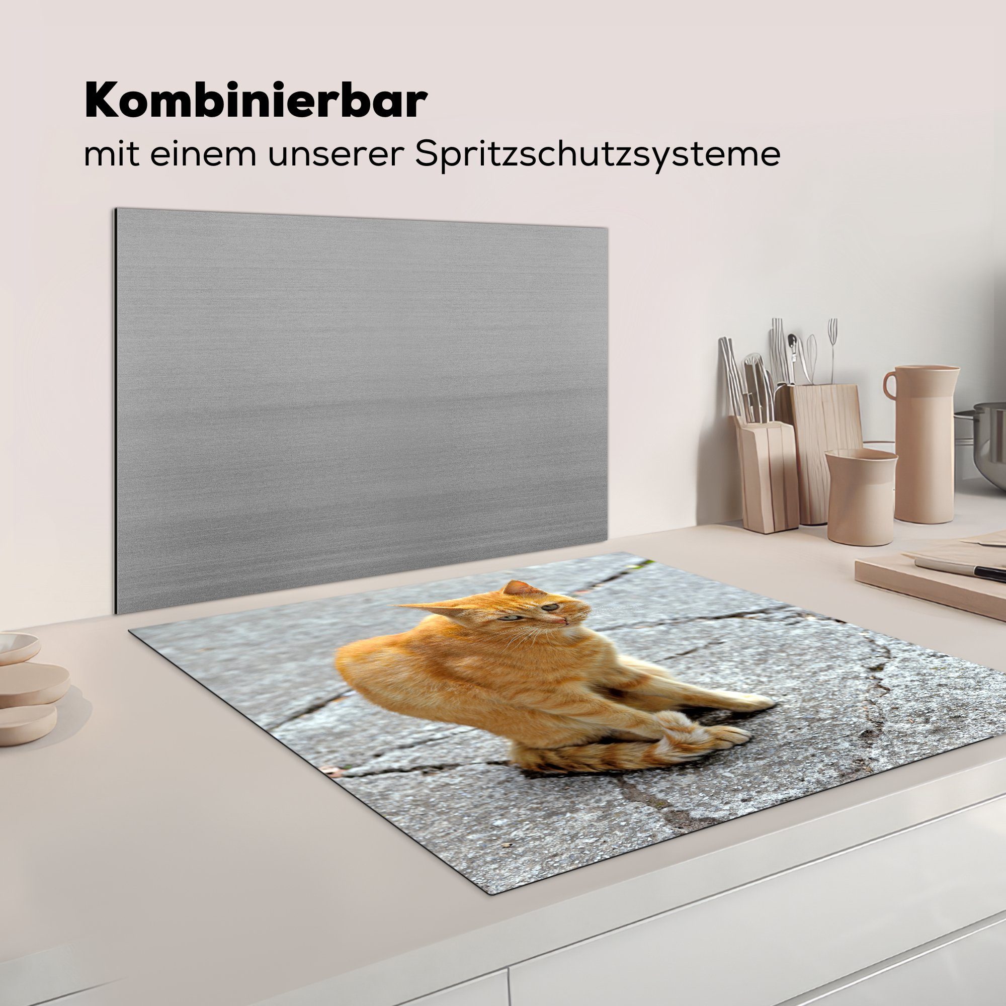 (1 Katze - MuchoWow - Herdblende-/Abdeckplatte Kinder - Kind, Ceranfeldabdeckung, 78x78 - cm, - Straße Arbeitsplatte küche für tlg), Jungen Rot Mädchen - Vinyl,