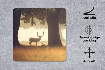 MuchoWow Gaming Mauspad Hirsche - Bäume - Wald (1-St), Mousepad mit Rutschfester Unterseite, Gaming, 40x40 cm, XXL, Großes