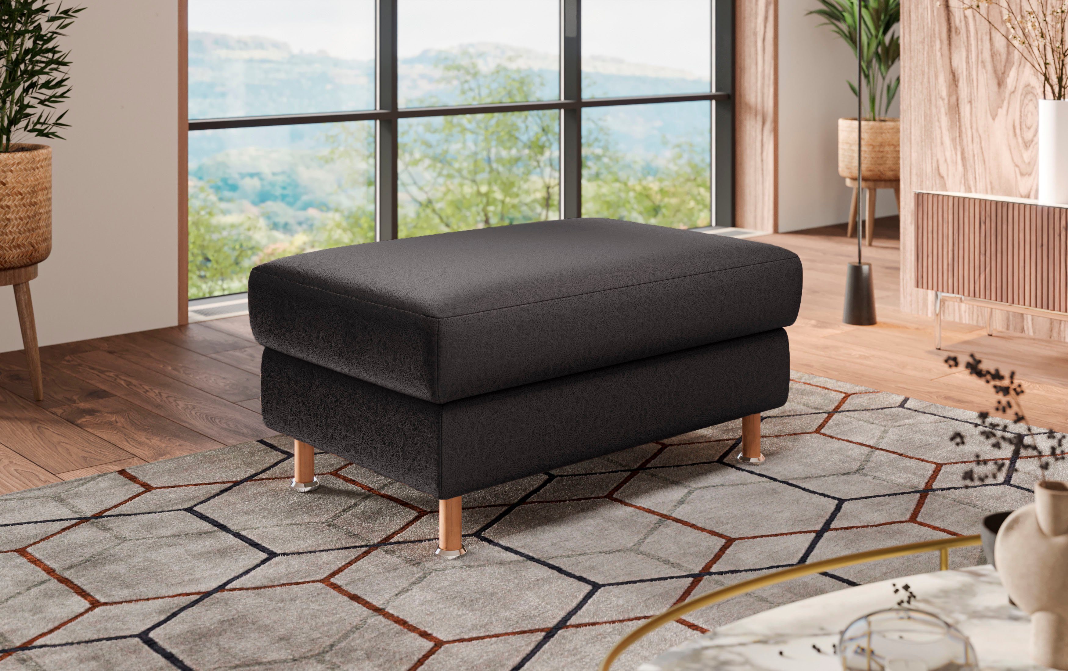 OTTO home Polsterhocker Calypso, Holzfuesse mit Metallteller