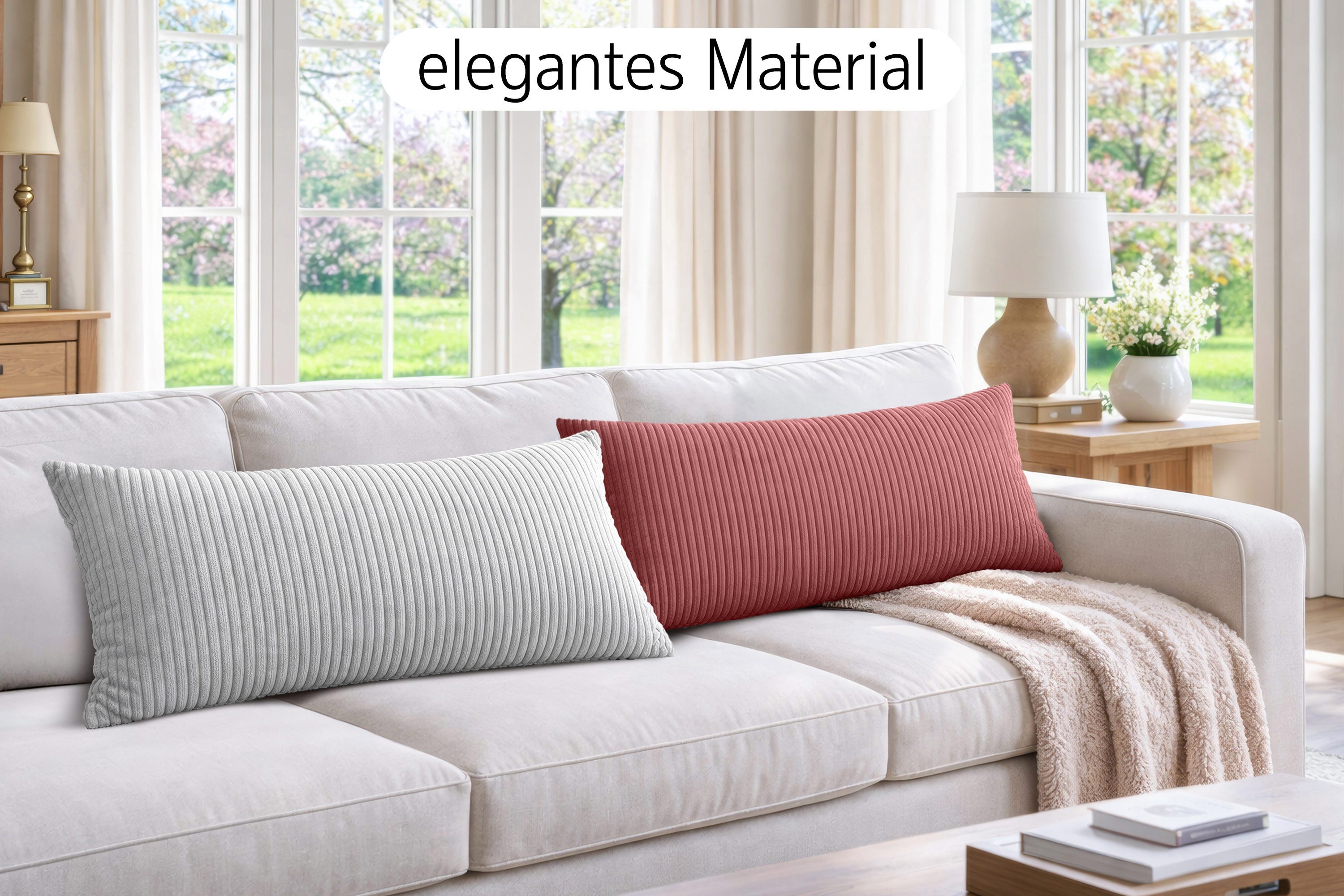 Amilian Kissenbezüge 40x80 cm 2er Set Cord-Optik Hotelverschluss - Zierkissenhülle Sofa, weich, pflegeleicht, formstabil – Bild 5 von 5