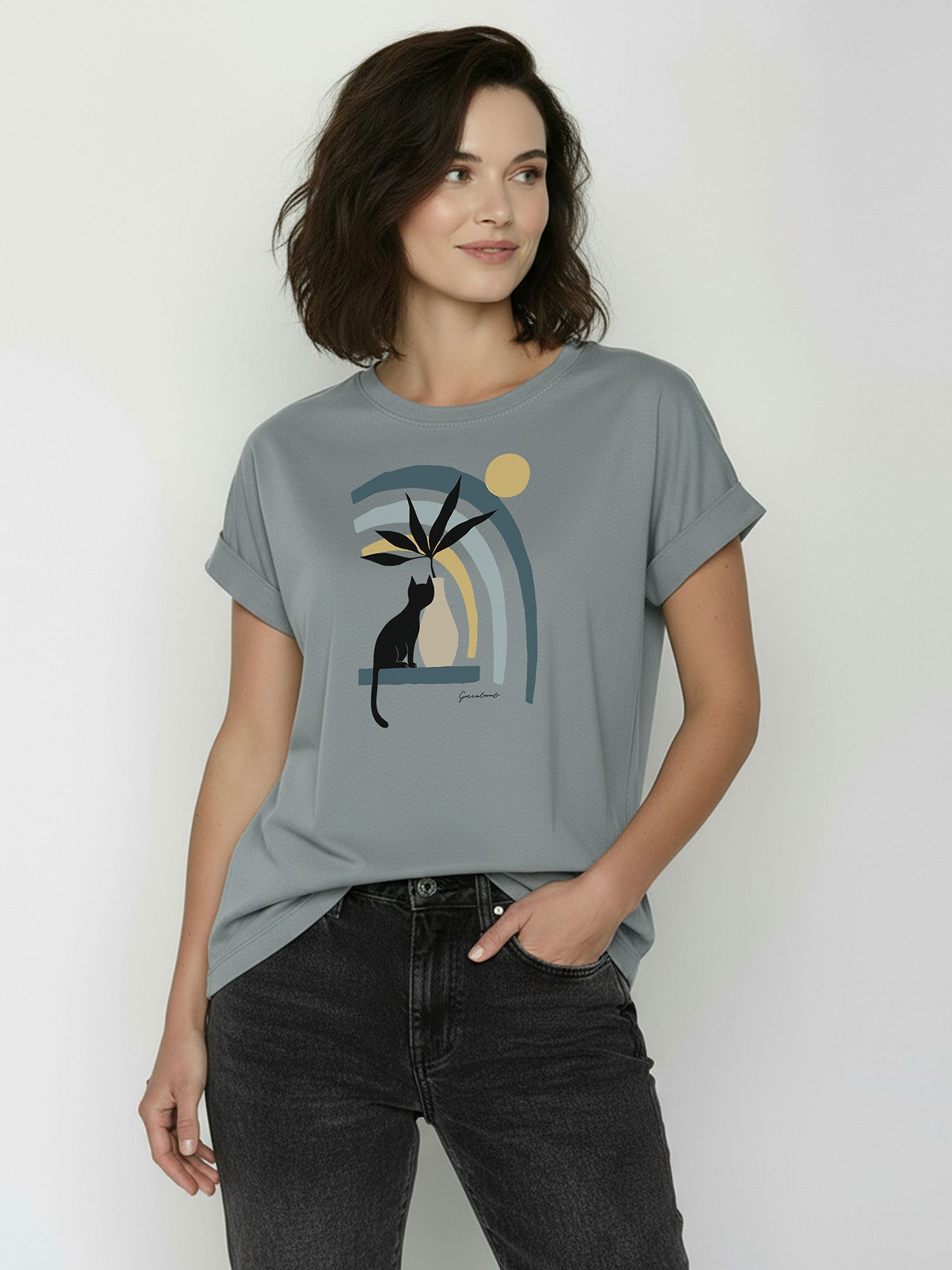 GreenBomb T-Shirt Loony Cat Vase (1-tlg., 1) Rundhalsausschnitt, Bio-Baumwolle, GOTS Zertifiziert