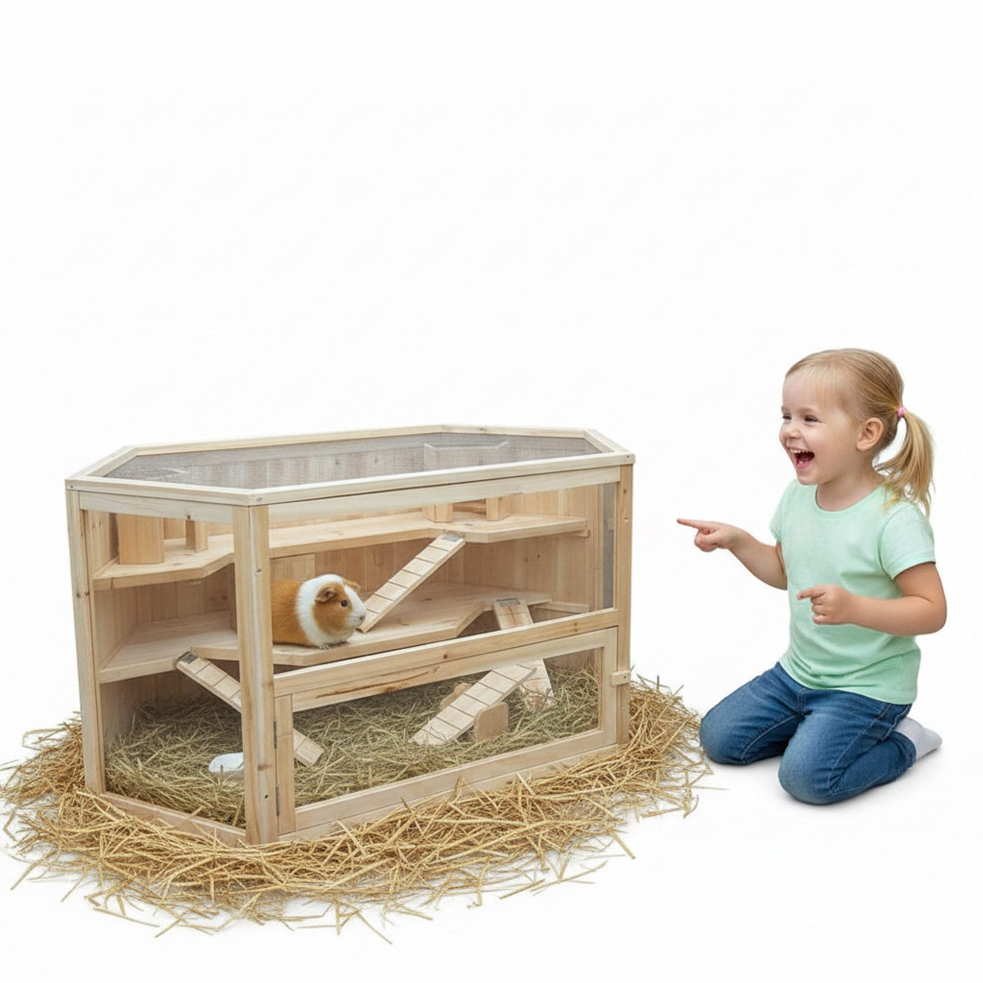 Mucola Tierhaus Kleintierkäfig Hamsterkäfig Nagerkäfig Holz Stall Nagerstall Käfig, Naturbelassen