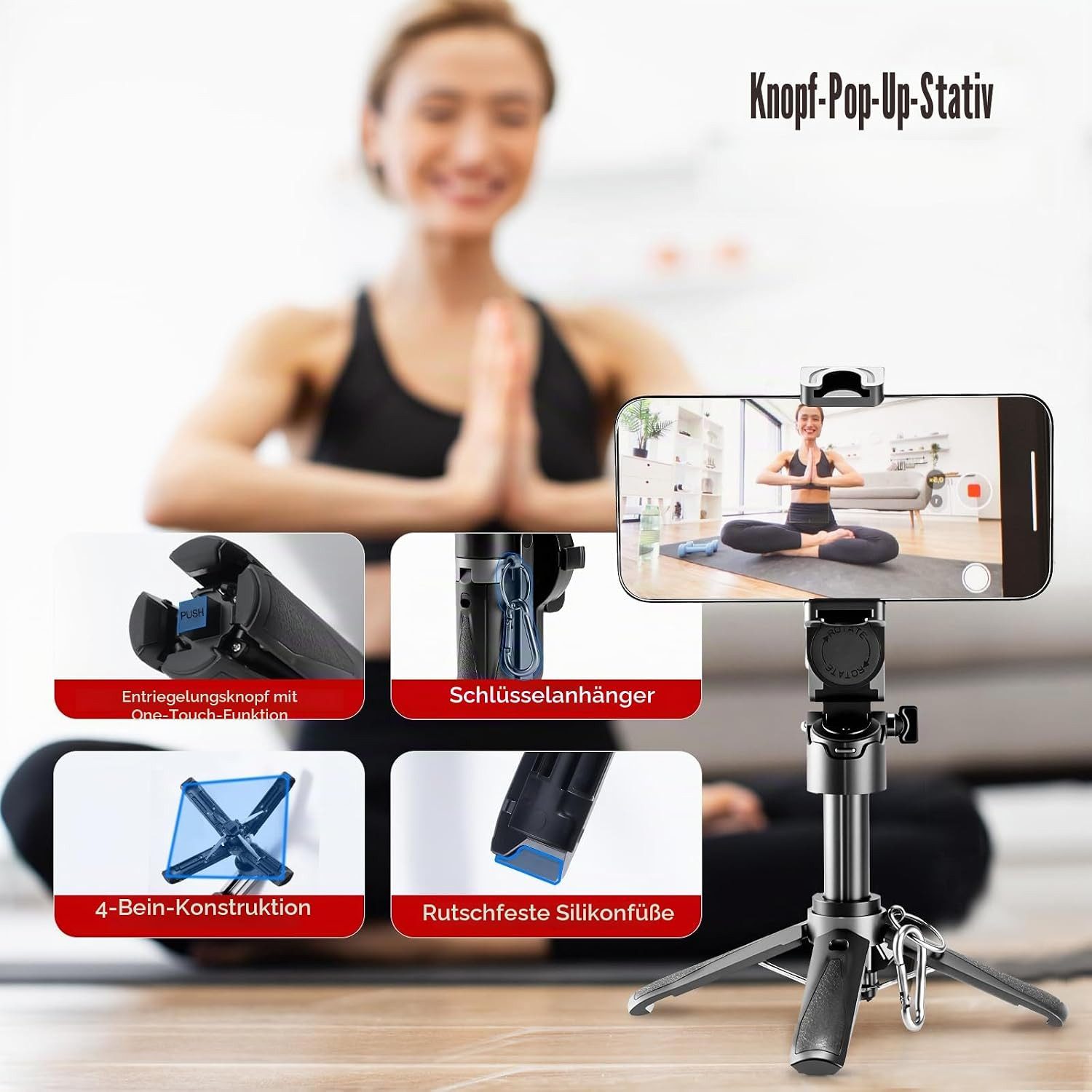 FELIXLEO Selfie-Stick 4 in 1 Selfie Stick magnetisch, Mini Stativ, Fernauslöser, Kaltschuh – Bild 5 von 5
