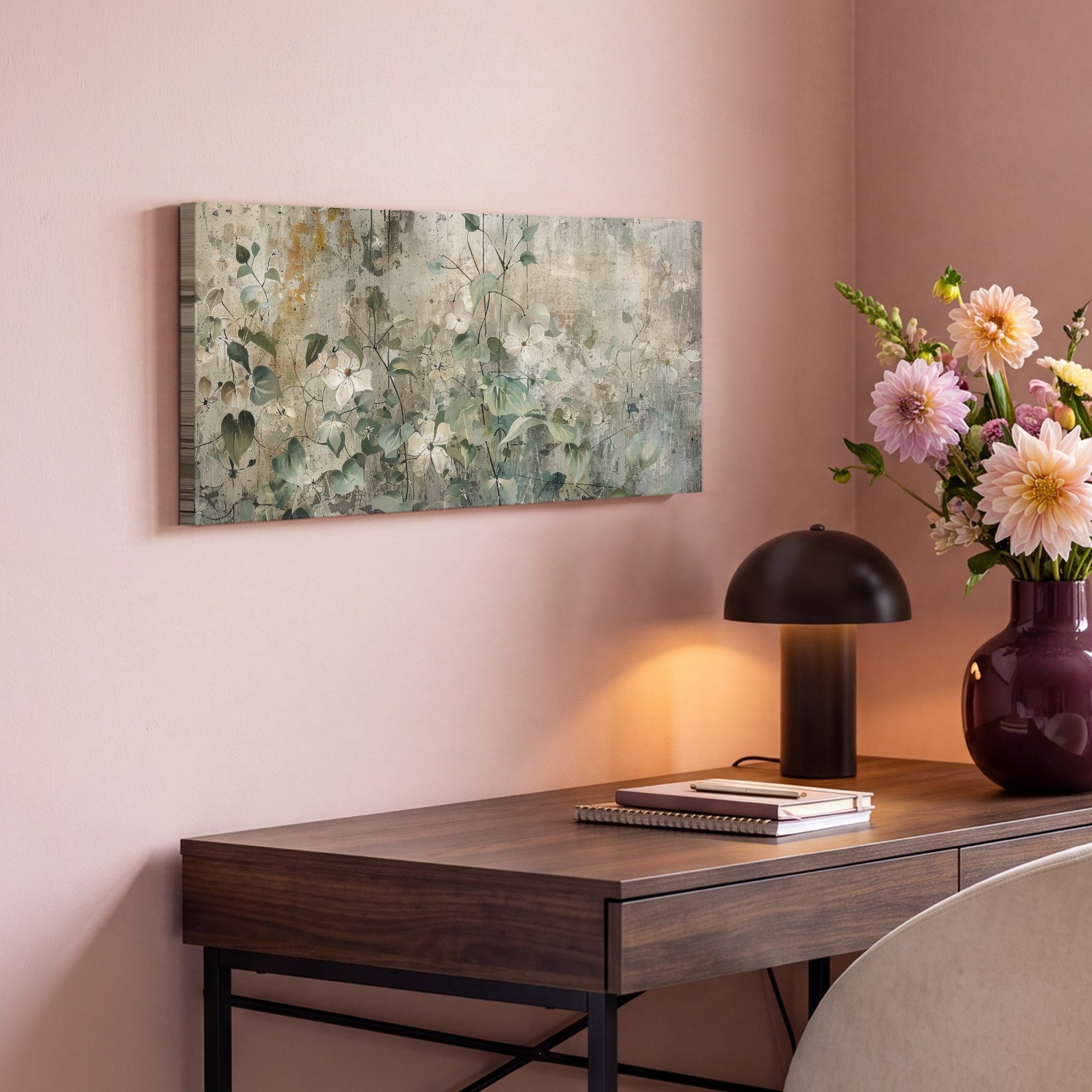 OneMillionCanvasses® Leinwandbild Panorama Blumen - Blätter - Abstrakt - Modern, Fotodruck (1 St), Wandbild, Deko Schlafzimmer Wohnzimmer Flur 40x20 cm – Bild 4 von 5