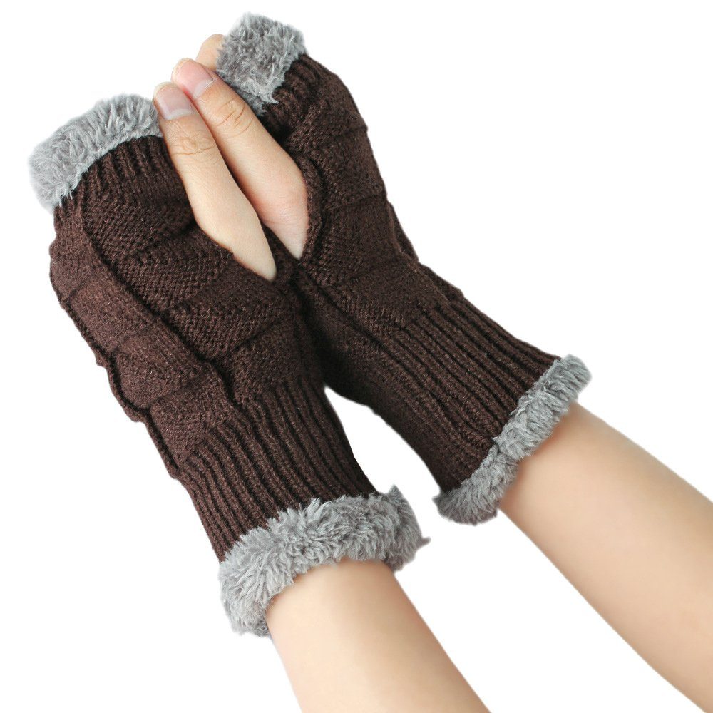 Coonoor Strickhandschuhe Klassisch mit Fleece Futter,Warme Halb Handschuhe