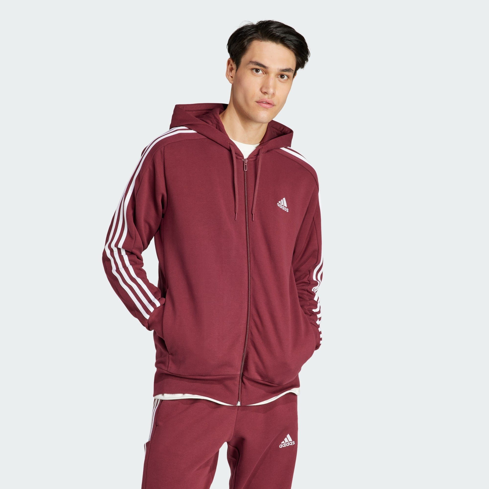 adidas Sportswear Shadow Hoodie TERRY 3-STREIFEN ESSENTIALS KAPUZENJACKE Red FRENCH