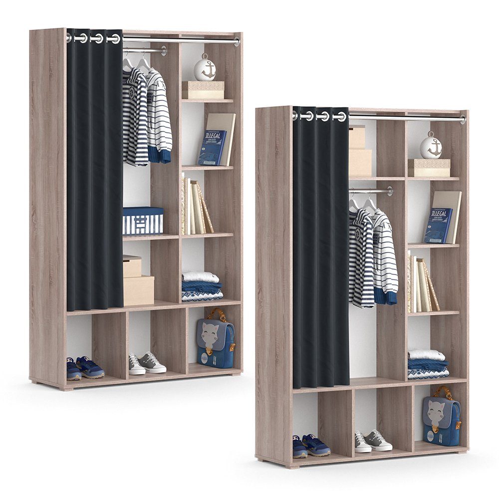 Vicco Kleiderschrank Luigi, Sonoma, 105.8 x 178.1 cm mit Vorhang-Kleiderstange
