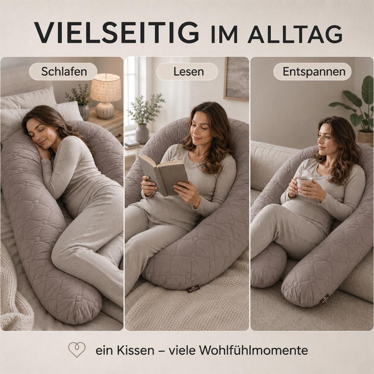 SEI Design Seitenschläferkissen Schwangerschaftskissen U-Form Seitenschläferkissen Komfortkissen XXL, Seitenschläferkissen mit Bezug, 1-tlg., Schwangerschaftskissen gesteppt, 2x Reißverschluss