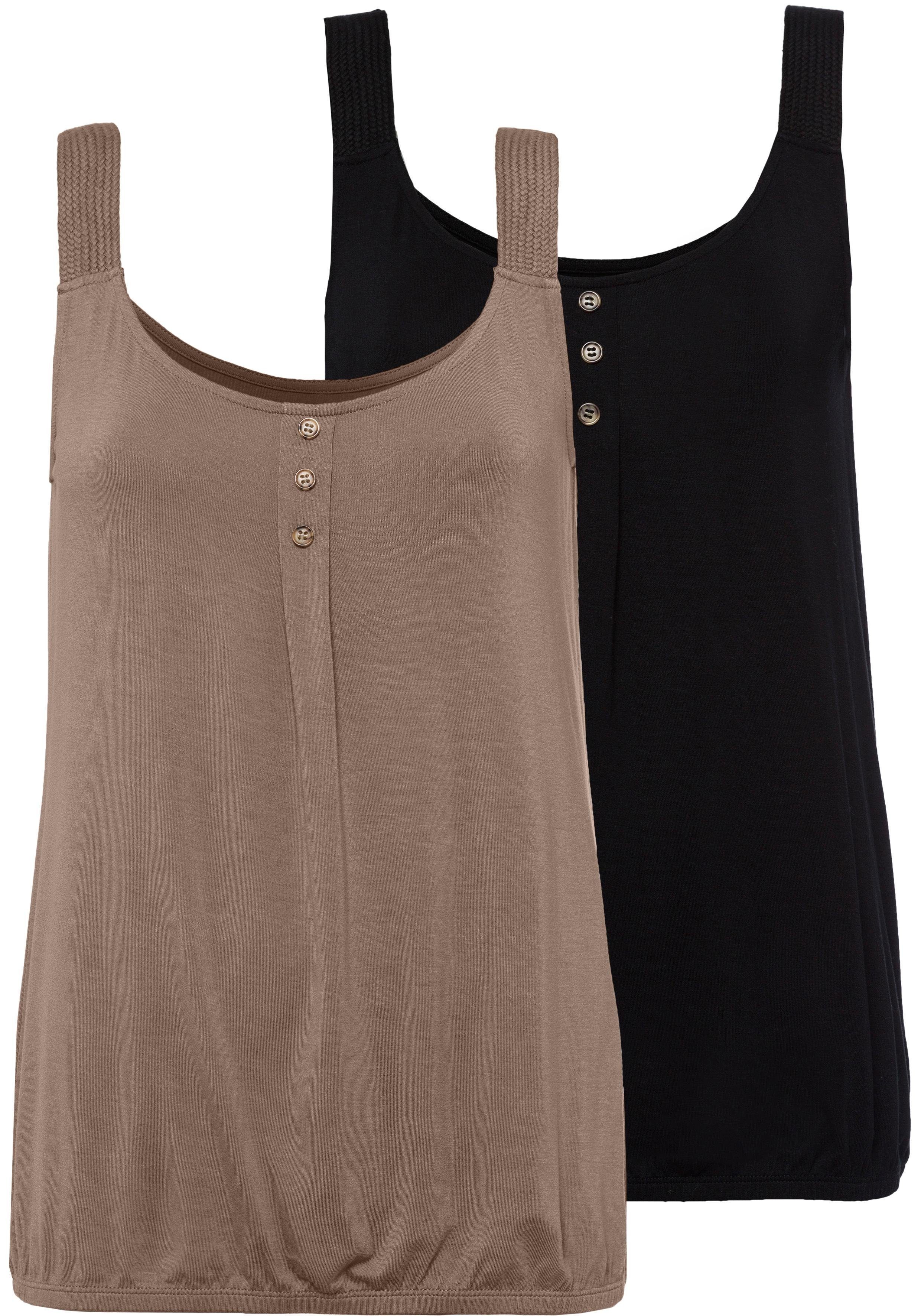 LASCANA Strandtop mit geflochtenen Trägern (2er-Pack) aus elastischer Viskose Jersey Qualität