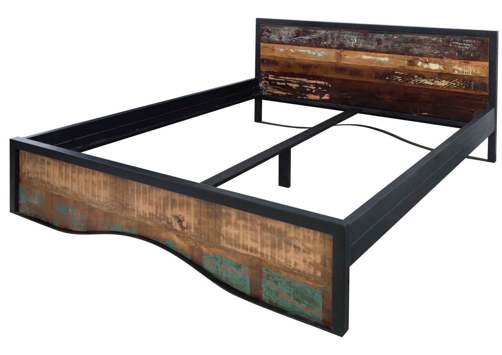 Massivmoebel24 Massivholzbett (Bett Altholz 180x200 mehrfarbig lackiert INDUSTRIAL #108), Bett Altholz 180x200 mehrfarbig lackiert INDUSTRIAL #108