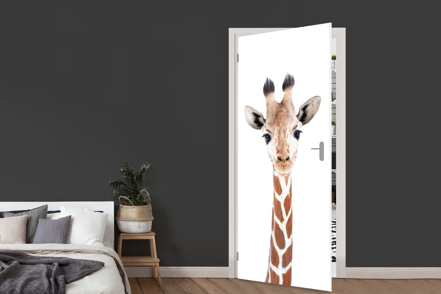 MuchoWow Türtapete bedruckt, Fototapete Natur - Tür, St), - - Türaufkleber, Tiere Porträt, (1 Matt, cm 75x205 Giraffe für