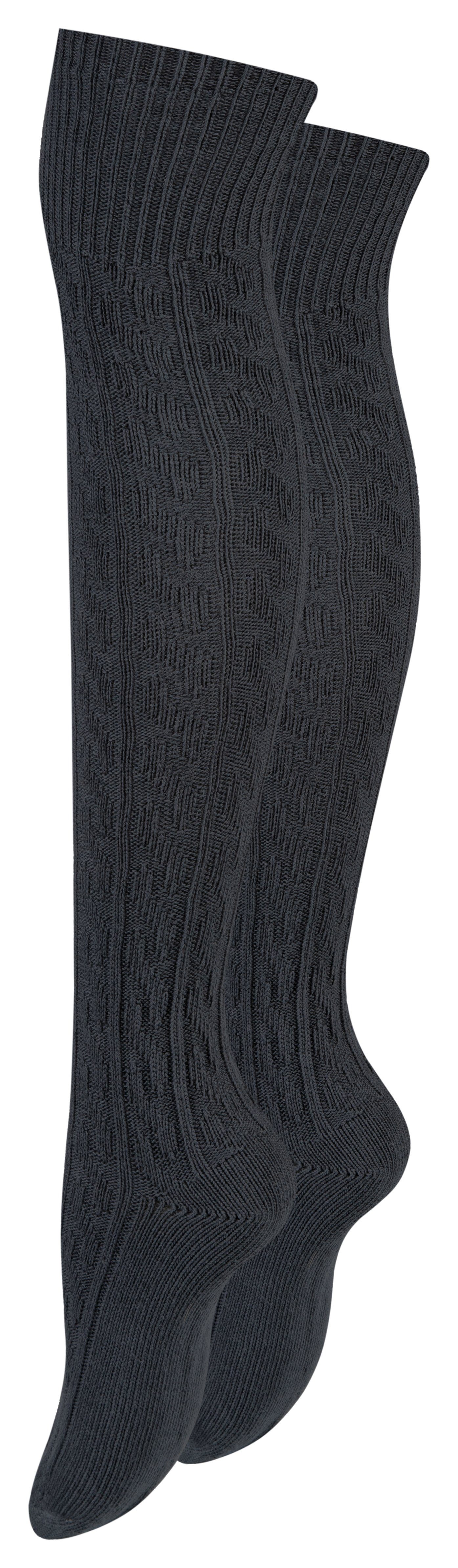 Paolo Renzo Overknees mit Zopfmuster aus hochwertiger Baumwolle (1-Paar, breiter Pique-Komfortbund) Atmungsaktive Damen Overknee Strümpfe - Uni - Einheitsgröße
