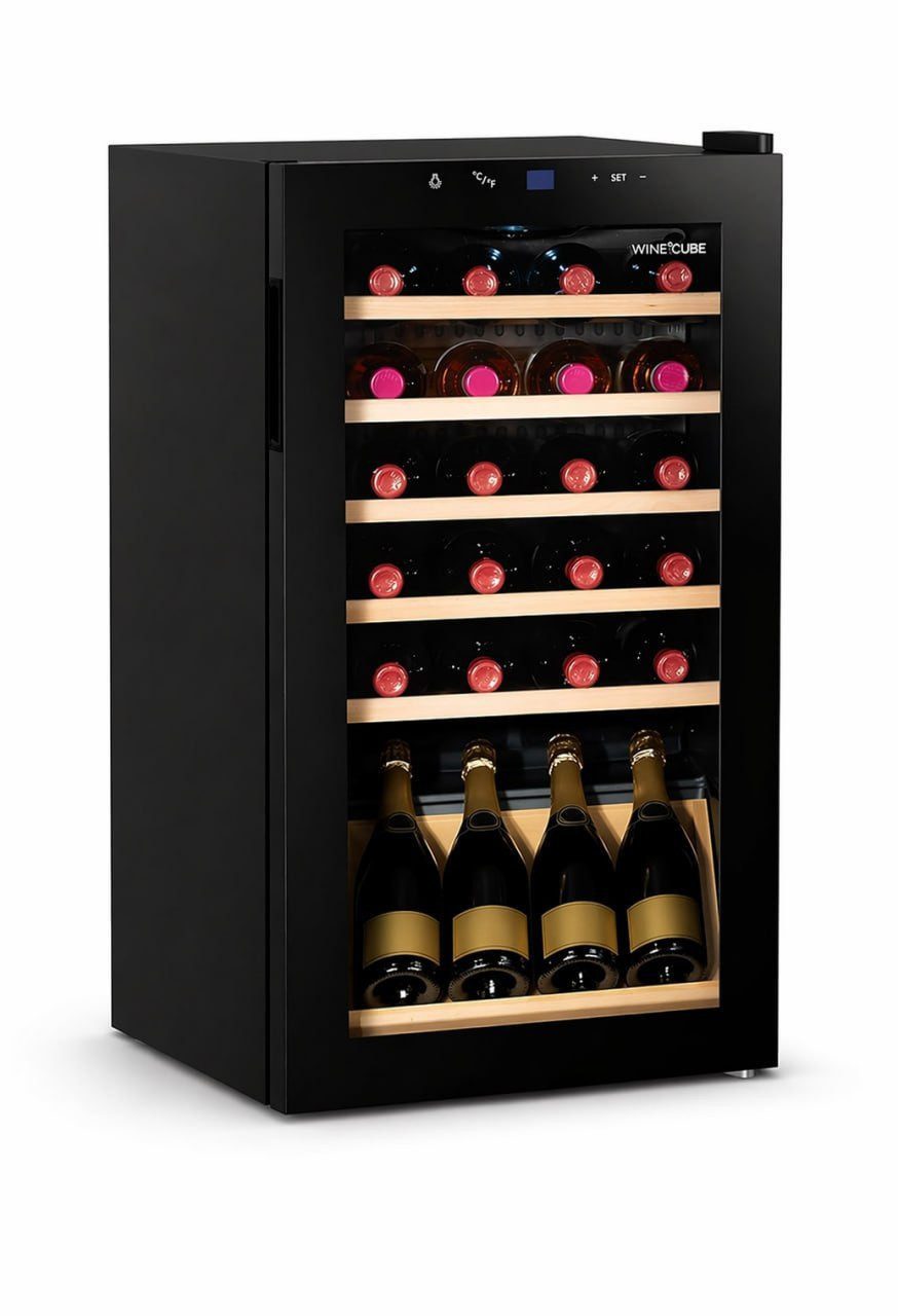 Xlmoebel Barschrank 28 Flaschen 90L Glas LED leise 5-18°C Sofort