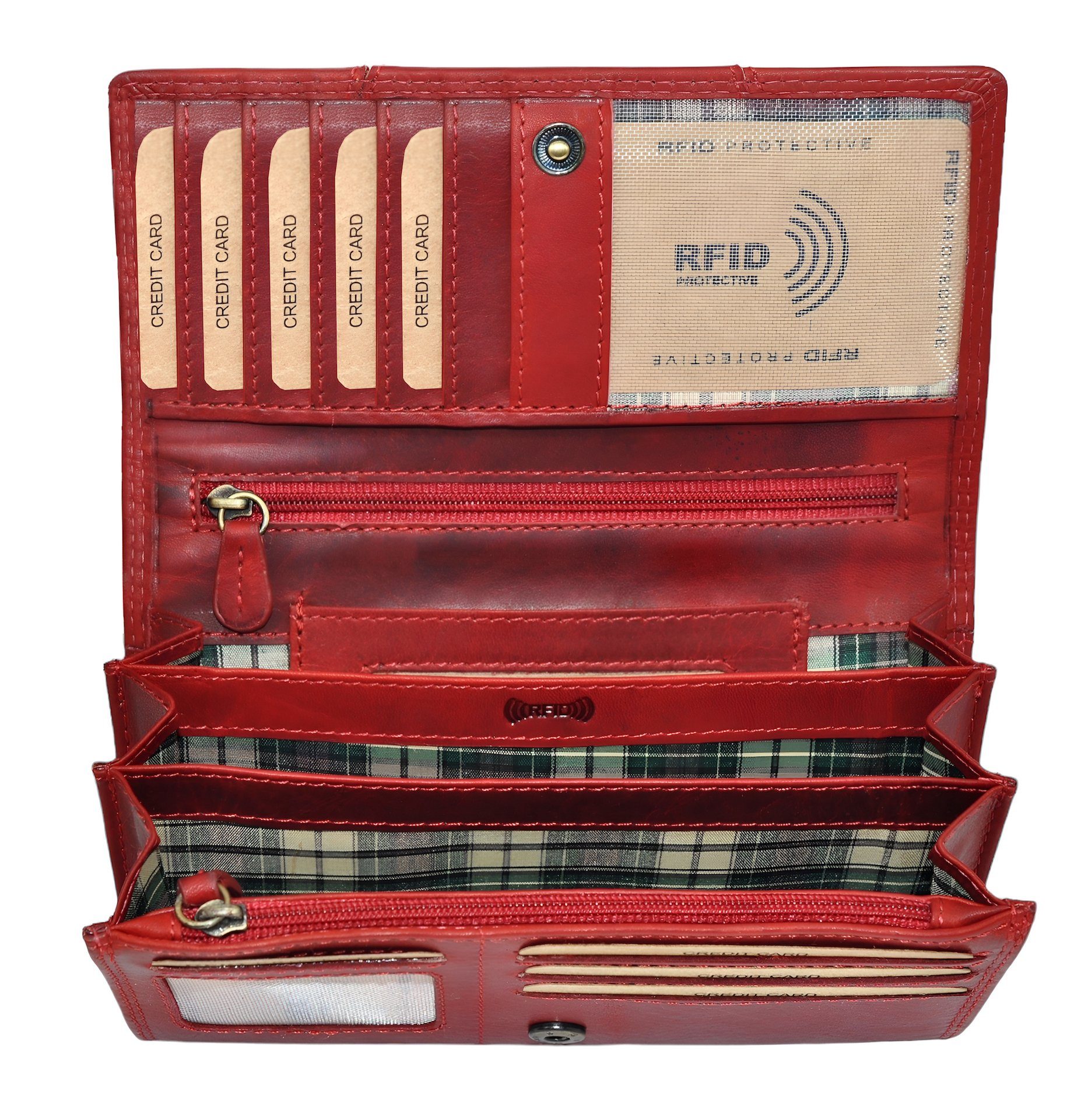 Geldbörse Damen Echt Leder Portemonnaie Frauen Geldbeutel RFID Portmonee Groß