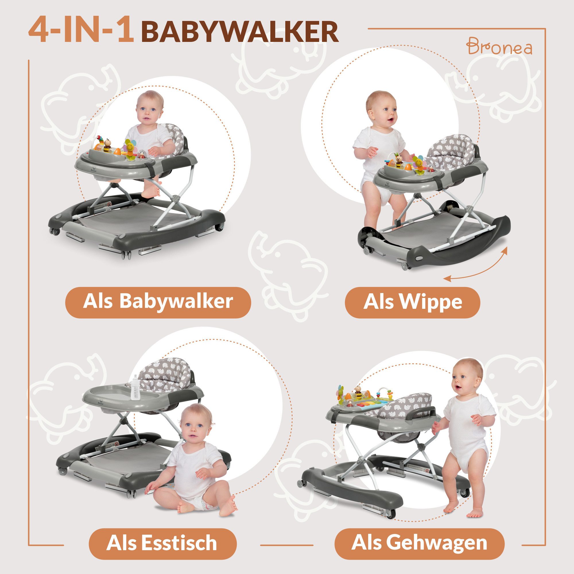 Bronea Lauflernhilfe 4-in-1 Lauflernwagen Gehfrei Baby Schaukel Lauflernhil günstig online kaufen