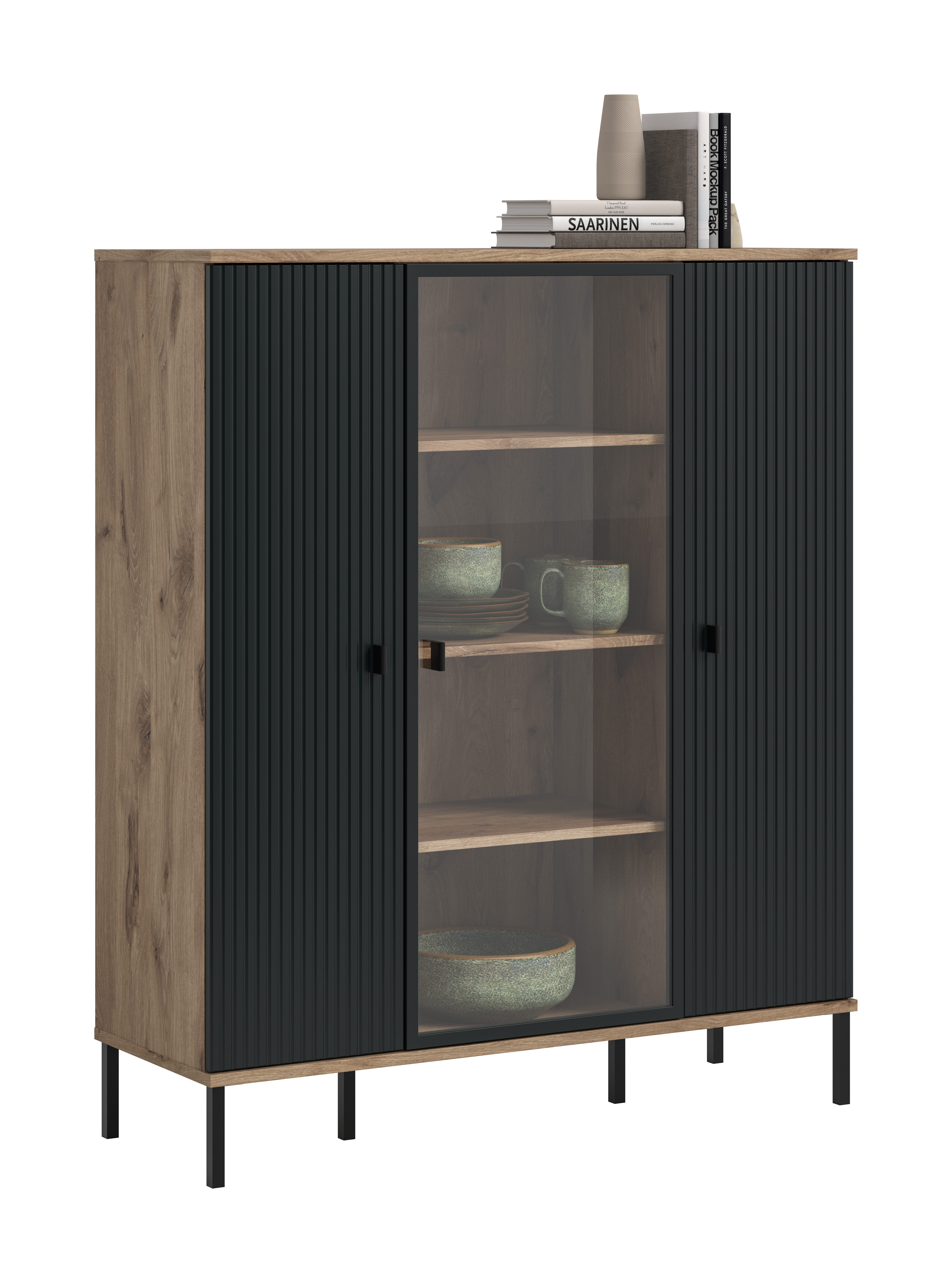 furnling Highboard Chesco, 1 Glastür, 2 Türen, 10 Fächer, Soft-Close-Funktion, Breite 115 cm