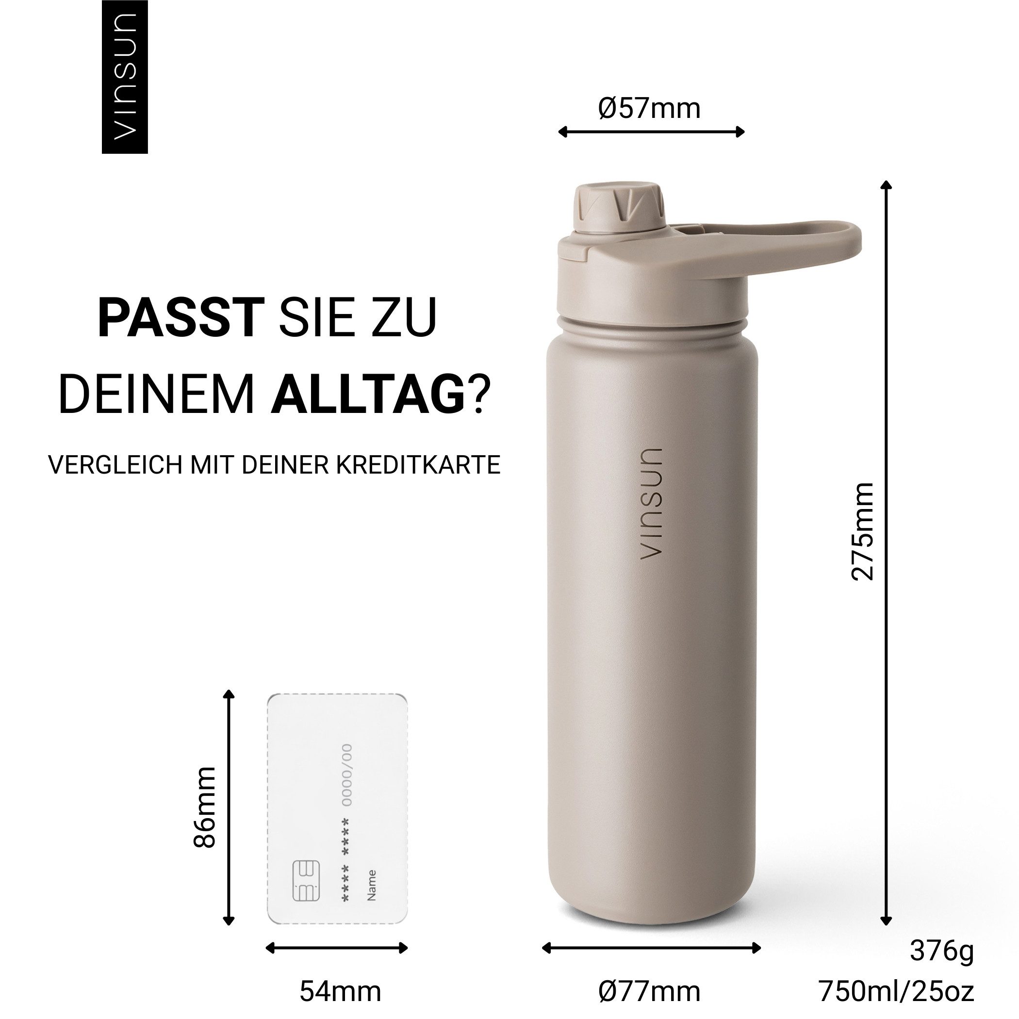 Vinsun Isolierflasche Edelstahl Trinkflasche 750ml Strohhalm - 2 Deckel Thermoflasche, BPA frei, doppelwandig, auslaufsicher, bruchsicher, geruchsneutral – Bild 5 von 5