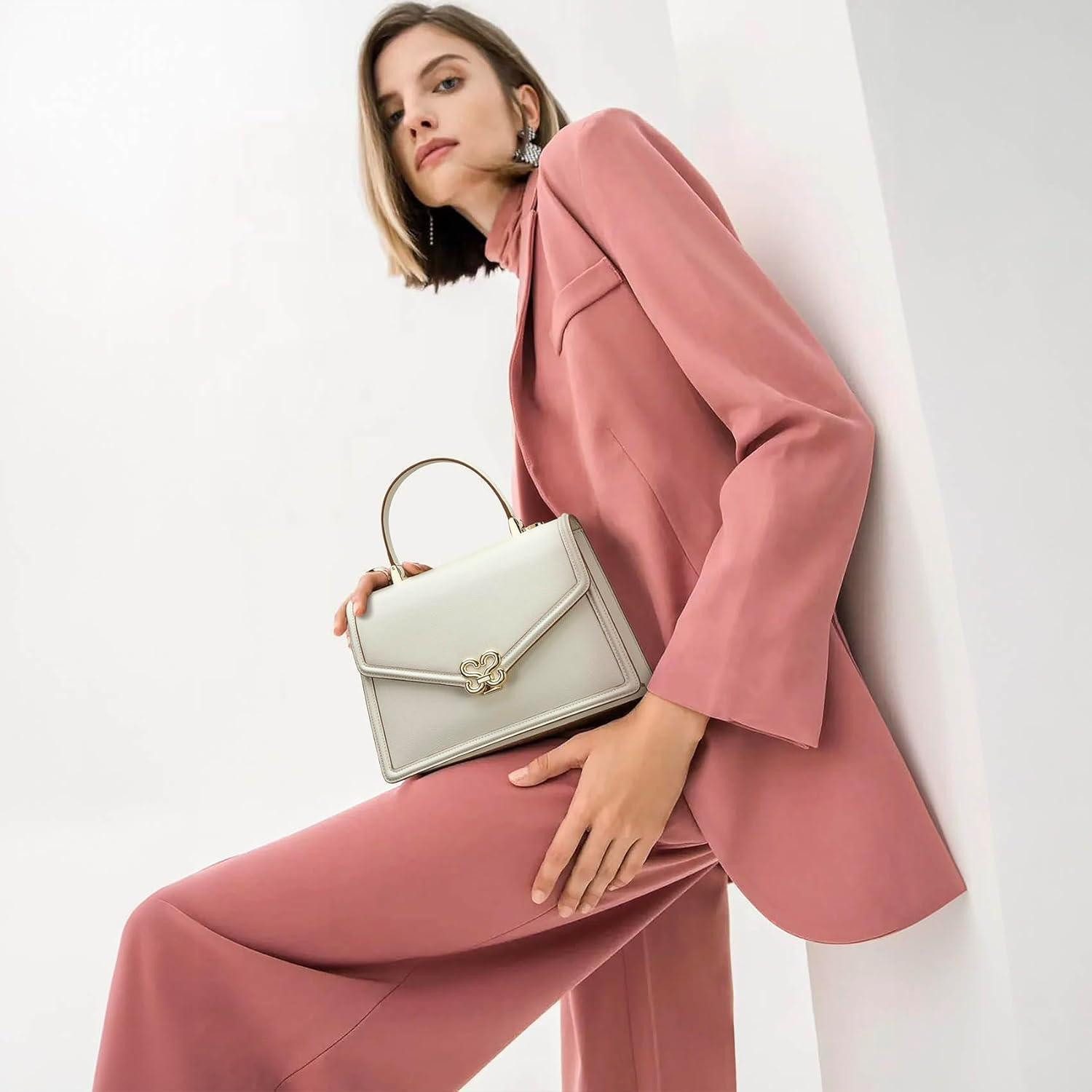 LuxusKollektion Handtasche Damen Handtasche Leder Beige Umhängetasche mit abnehmbarem