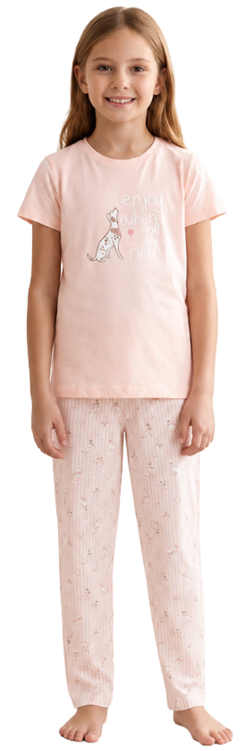 Vienetta Schlafanzug Kids (Set, 2 tlg., 2-teilig) Mädchen Pyjama Kurzarm lange Hose Baumwolle