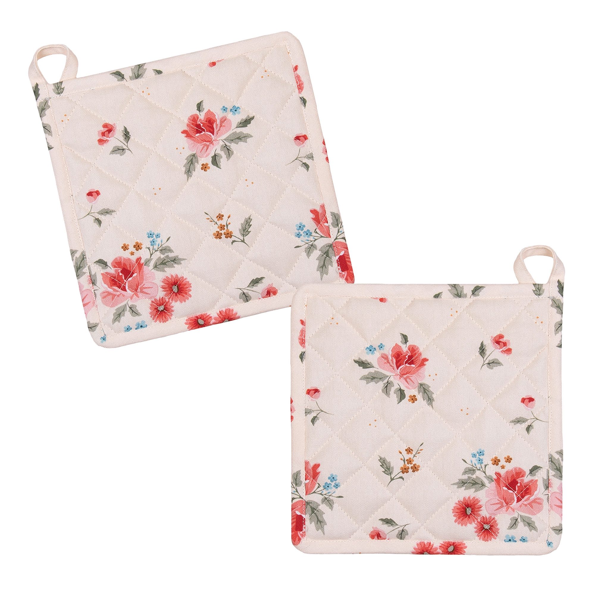 Clayre & Eef Topflappen Little Rose Collection, (Set, 2-tlg., 2-teilig), hitzebeständig wattiert Pfannen Untersetzer ca.20x20cm