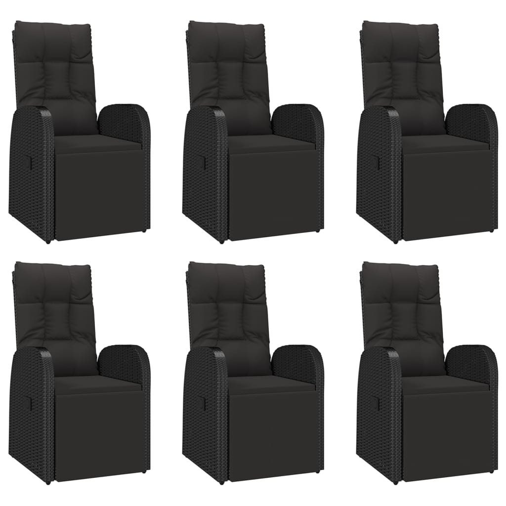 vidaXL Garten-Essgruppe 7-tlg. Garten-Essgruppe Schwarz Poly Rattan & Massivholz, (7-tlg)