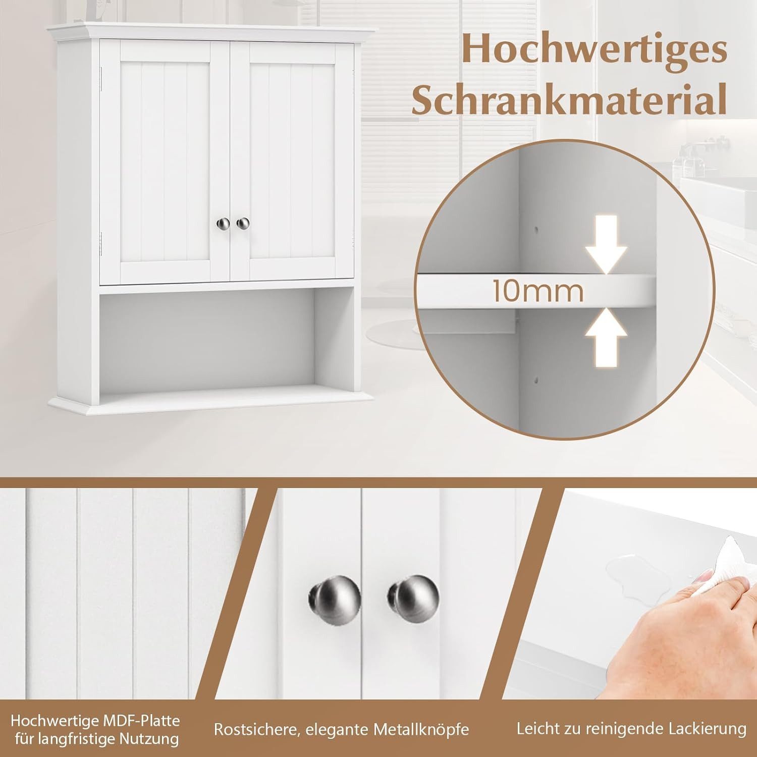 KOMFOTTEU Hängeschrank Badschrank Holz mit verstellbarem Regal,60×19×71cm – Bild 5 von 5