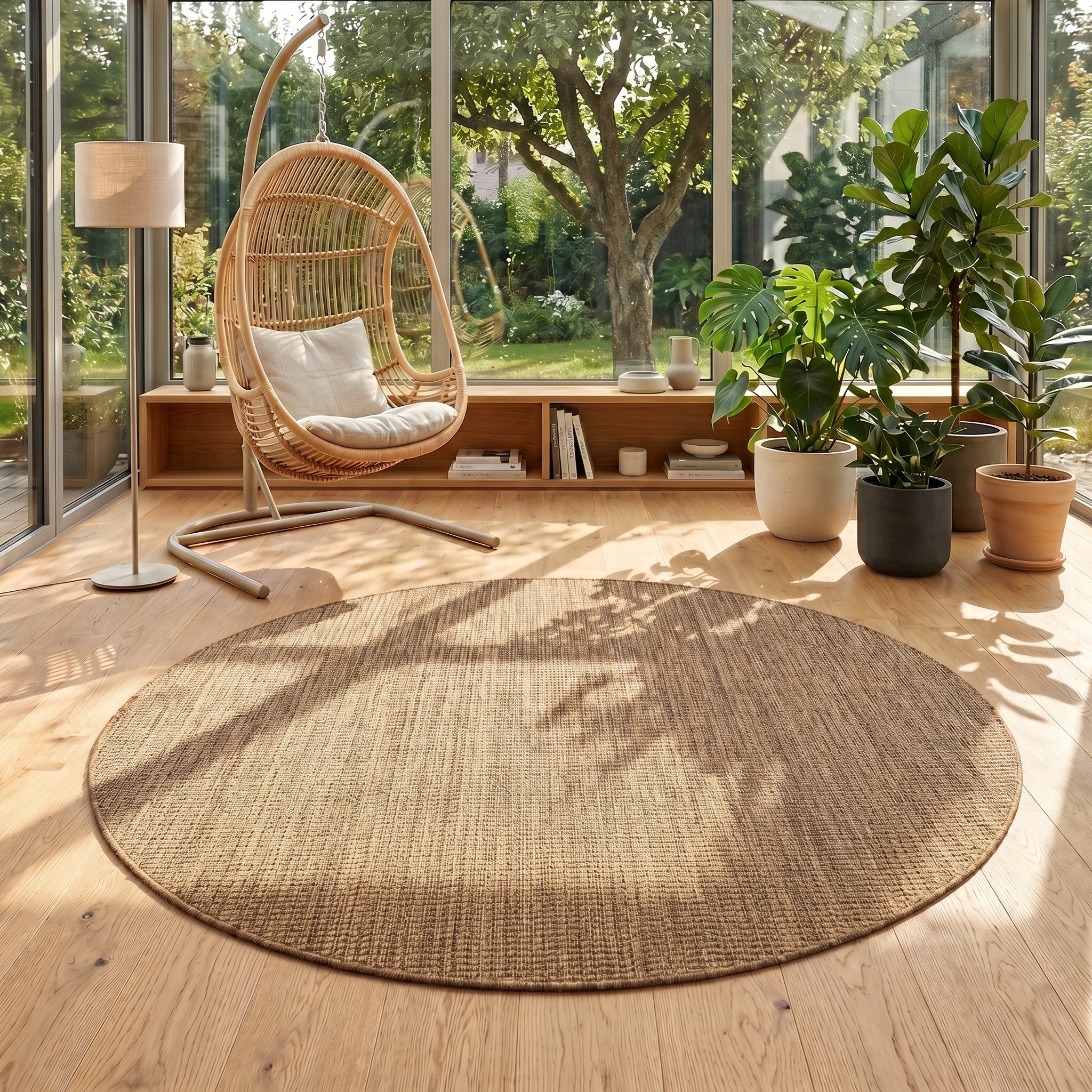 Teppium Teppich Einfarbig, Rund, Höhe: 3 mm, Teppich Wetterfest Waschbar Balkon, Garten, Terrasse und Küchenteppich