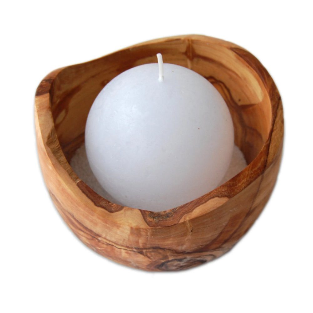 Olivenholz-erleben Kugelkerze 2er Set Kugelkerze PALLA mit Rundschale aus O günstig online kaufen