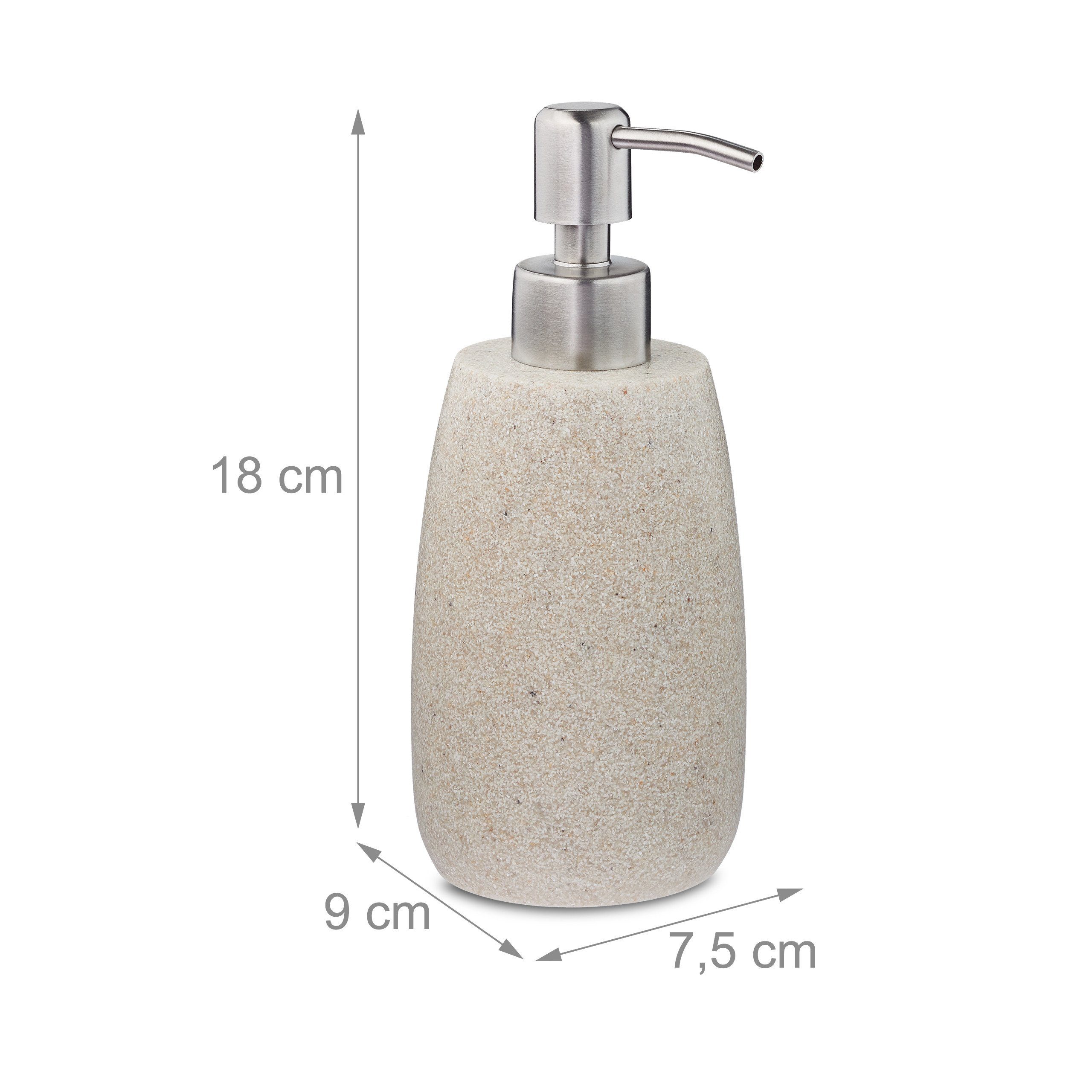 relaxdays Seifenspender Edelstahlpumpe klassisch, (1-tlg), Sand – Bild 4 von 5