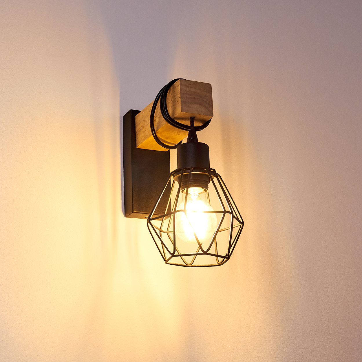 Beleuchtung Zimmer Flur hofstein Wand Lampen Wandleuchte Wohn Schlaf Holz/schwarz Vintage