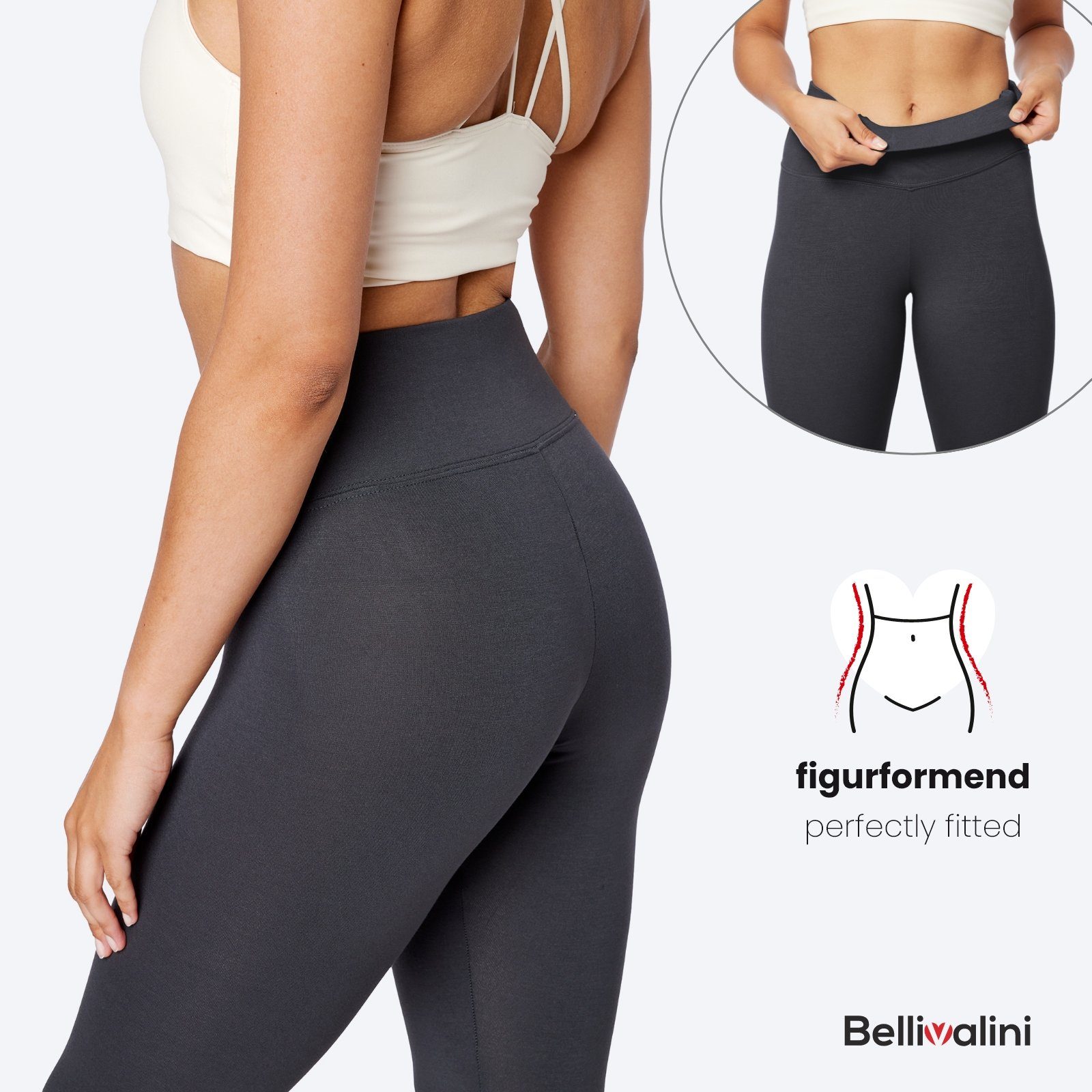 Bellivalini Highwaist Leggings Damen Lange Leggings High Waist Comfort aus Viskose für Yoga BLV50-289 (1-tlg) elastischer Bund – Bild 3 von 5
