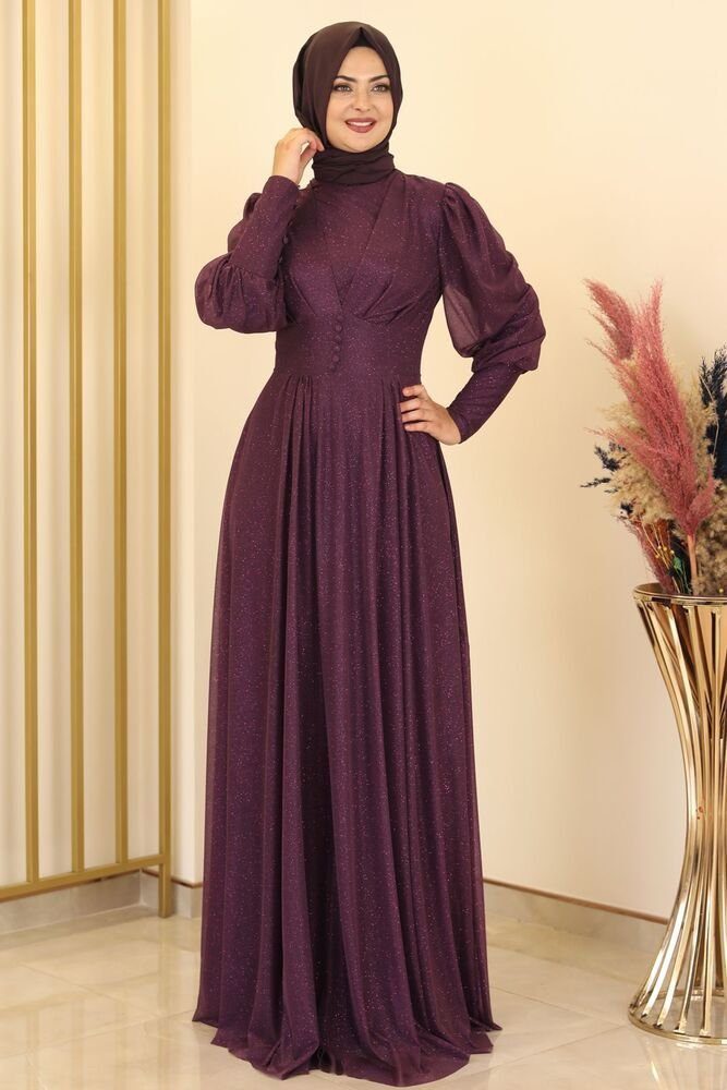 fashionshowcase Abendkleid Elegantes Glitzerndes Tüllkleid - Hijab Kleid Modest Fashion Schimmernder Stoff
