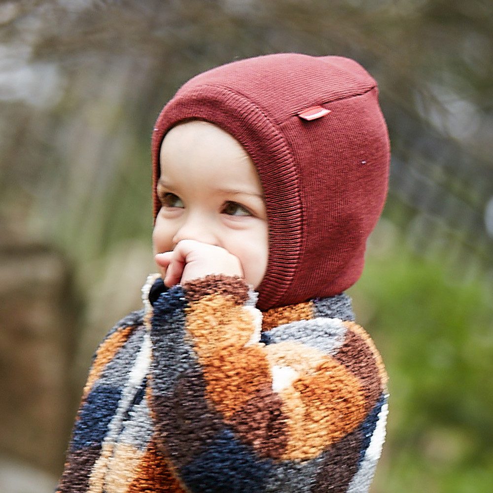 MAXIMO Wendemütze reine Merinowolle, reversible, doppelt gestrickt, Ausgenähtes Halsteil